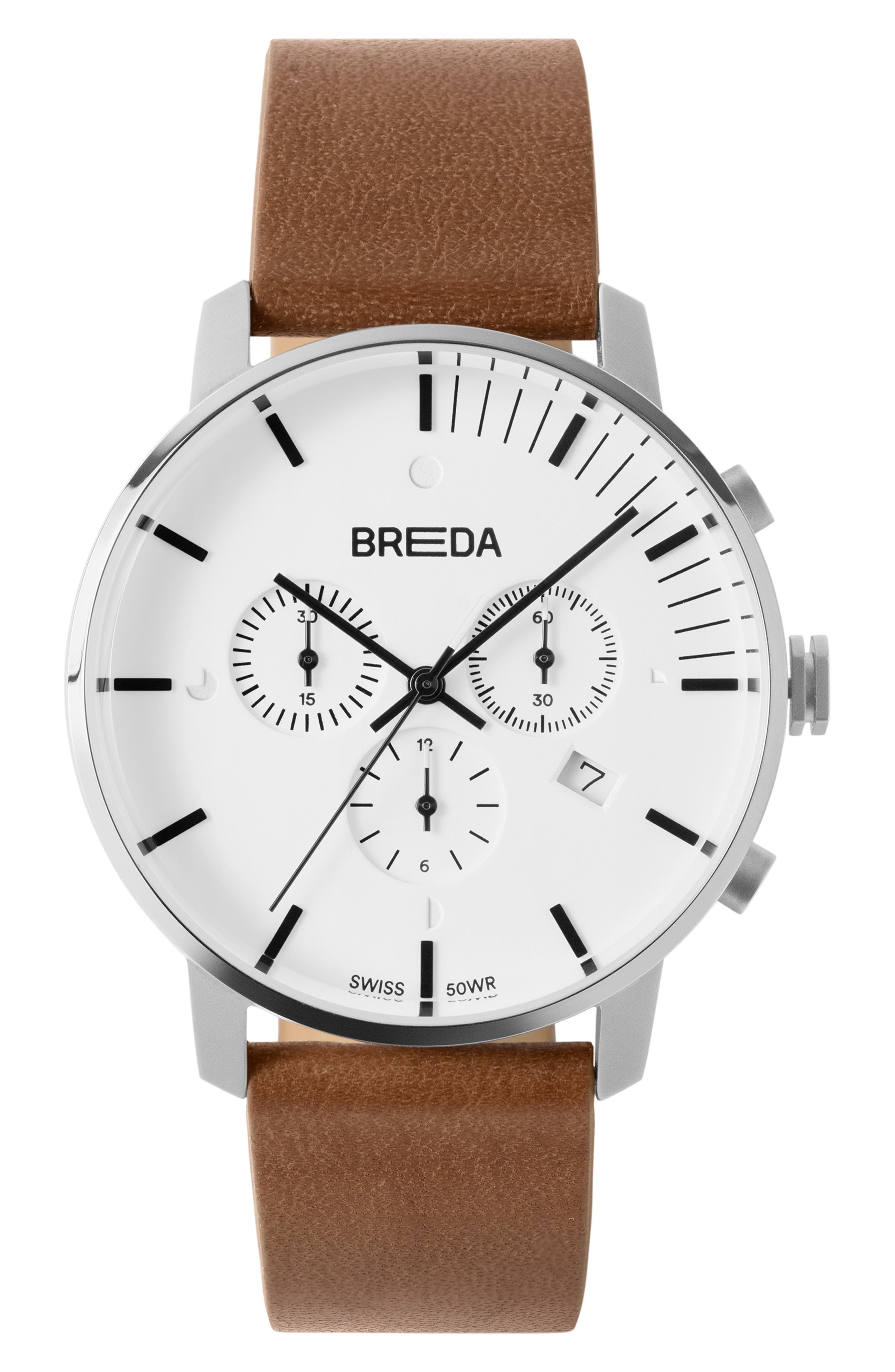 Breda Phase Chronograph Italian Leather Strap Watch, 41Mm