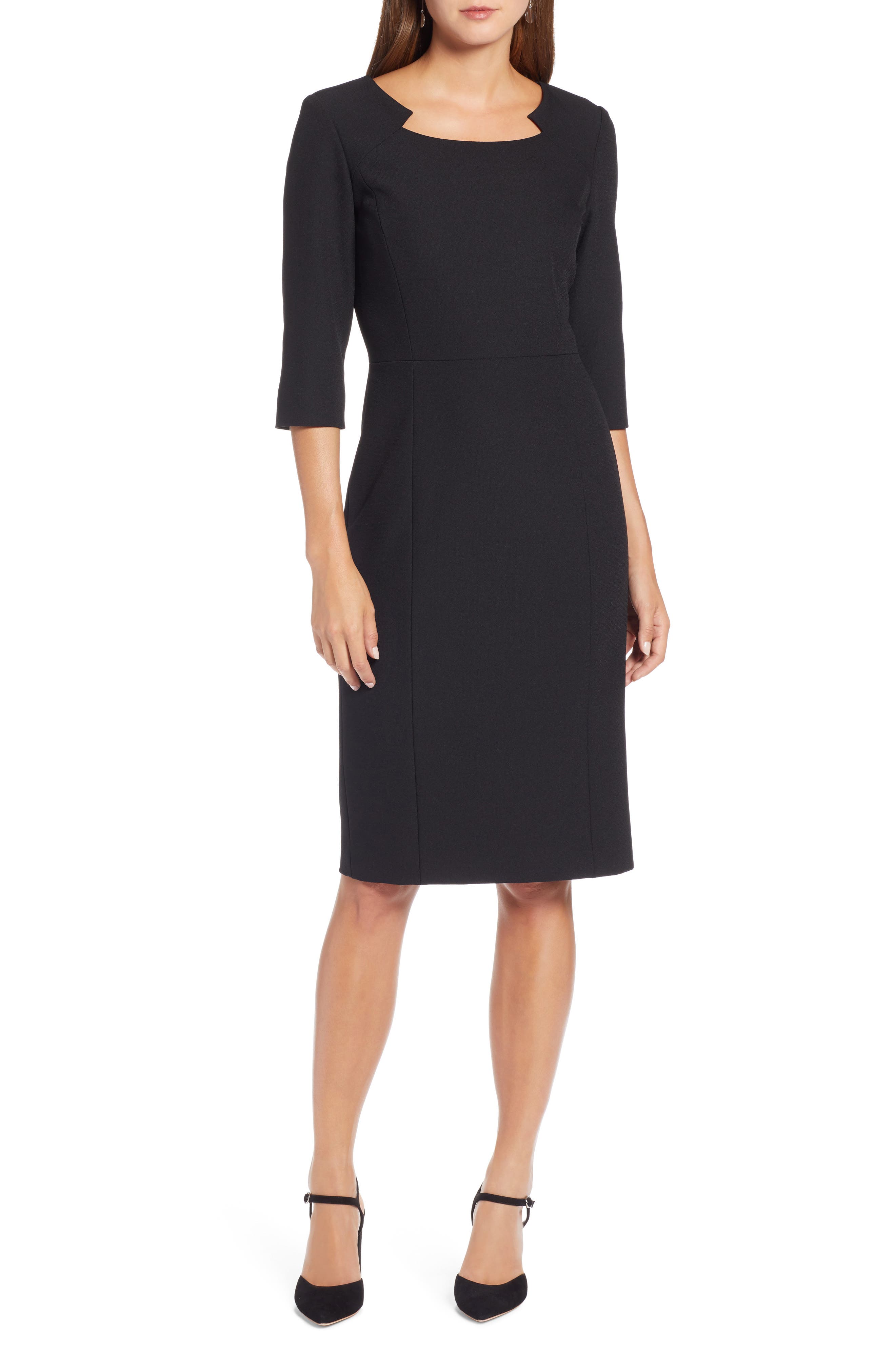 Petite Halogen Textured Stretch Sheath Dress, Black
