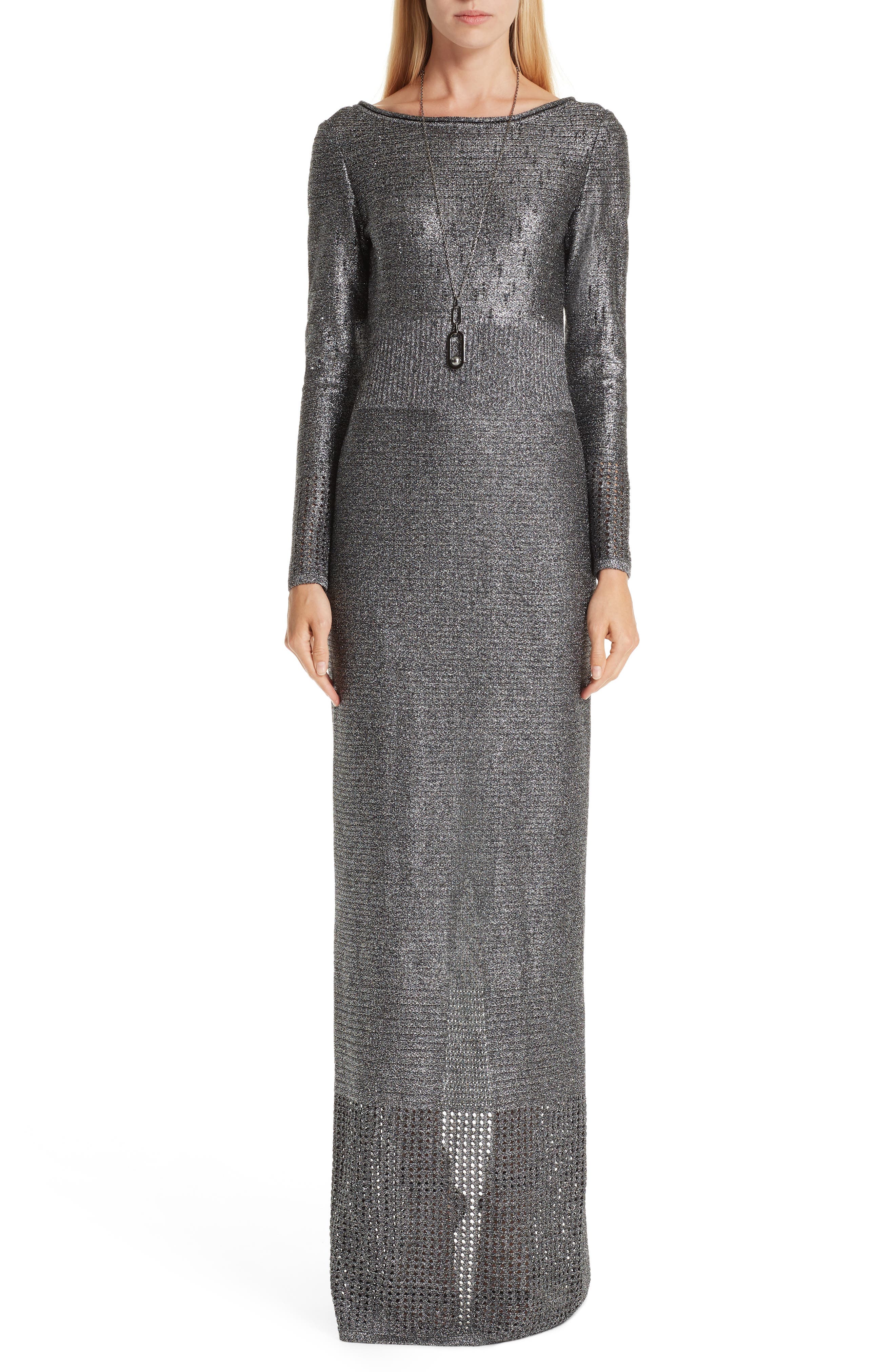 St. John Collection Metallic Plaited Mixed Knit Gown