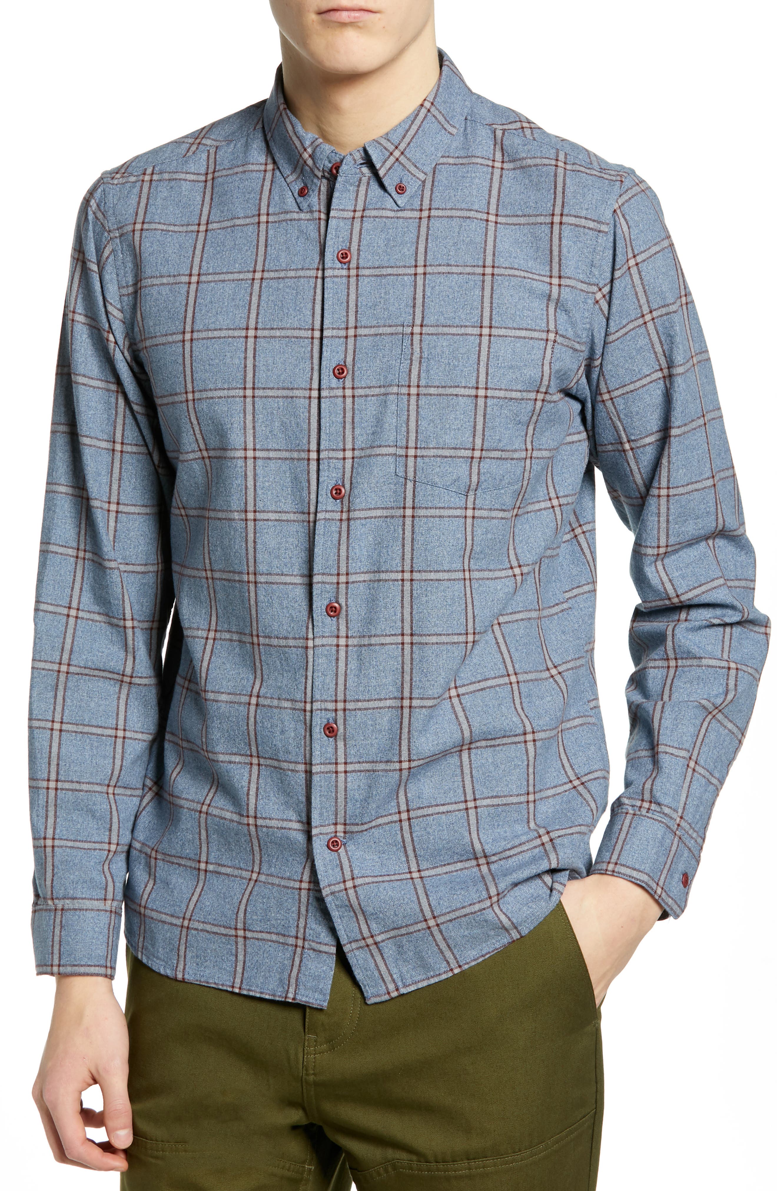 Hurley Towns Plaid Sport Shirt, Blue/green