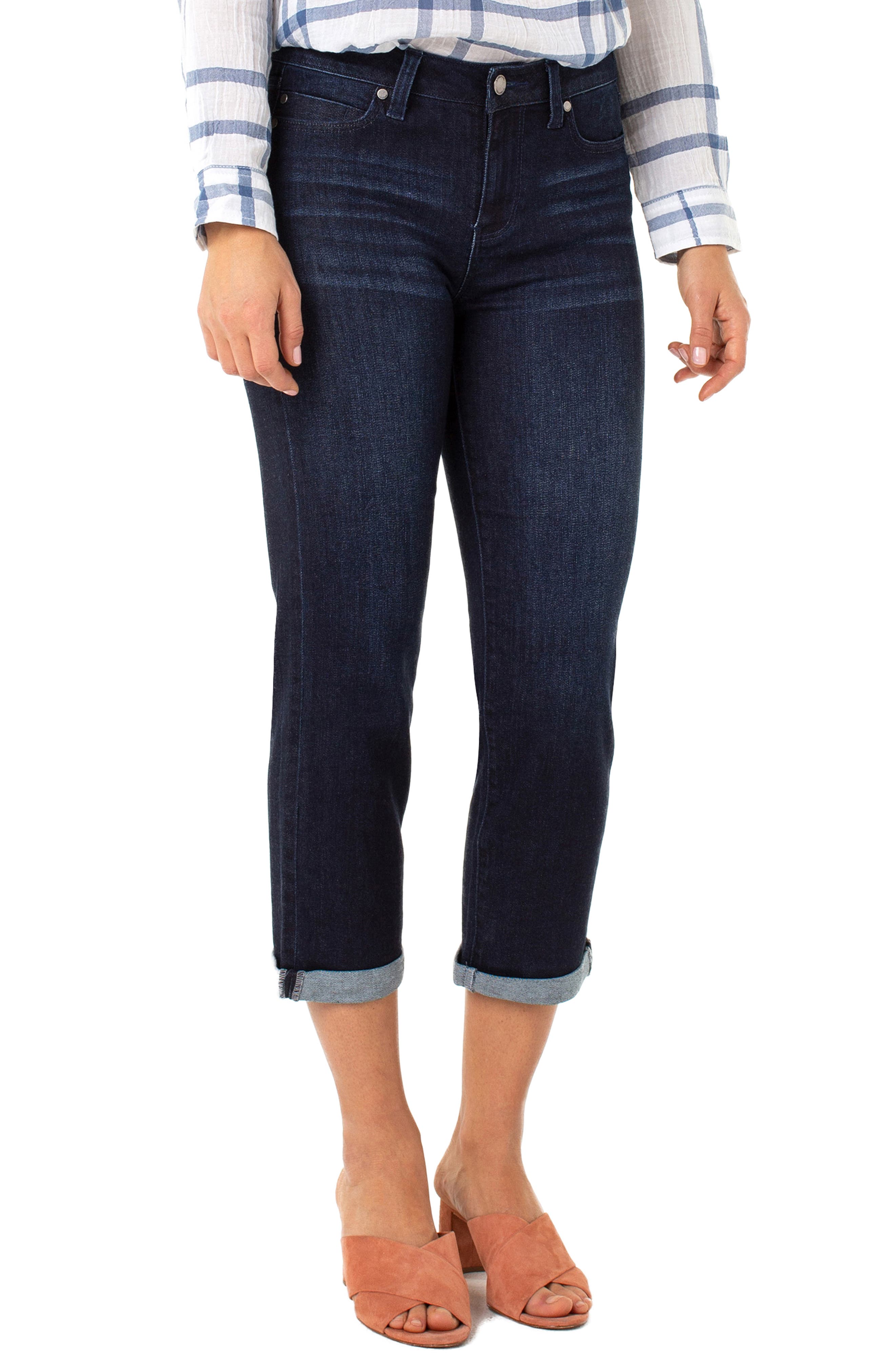 Liverpool Michelle Distressed Cuff Capri Jeans, Blue