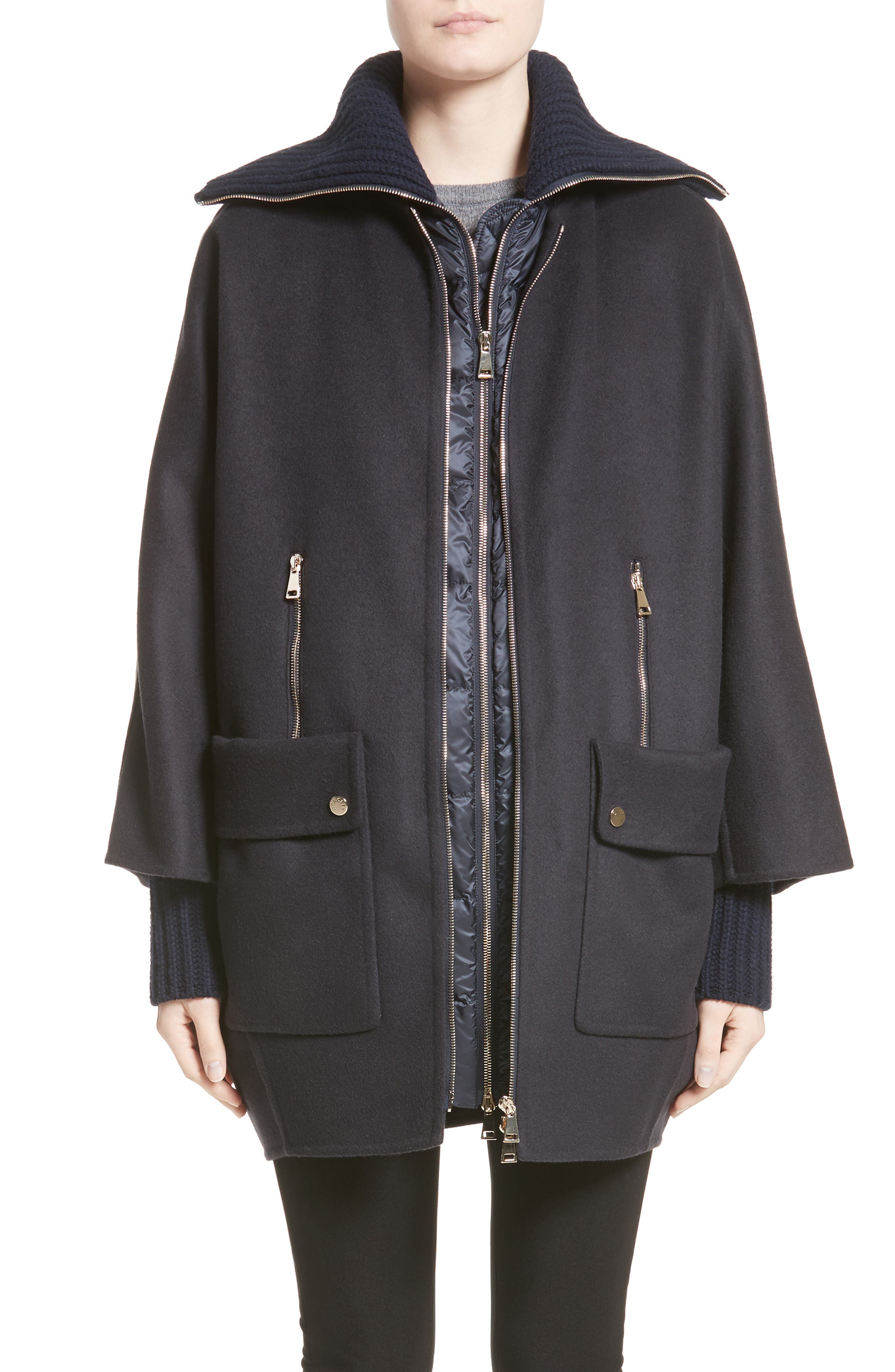 Moncler Acanthus Wool & Cashmere Coat With Removable Down Puffer Layer, Blue