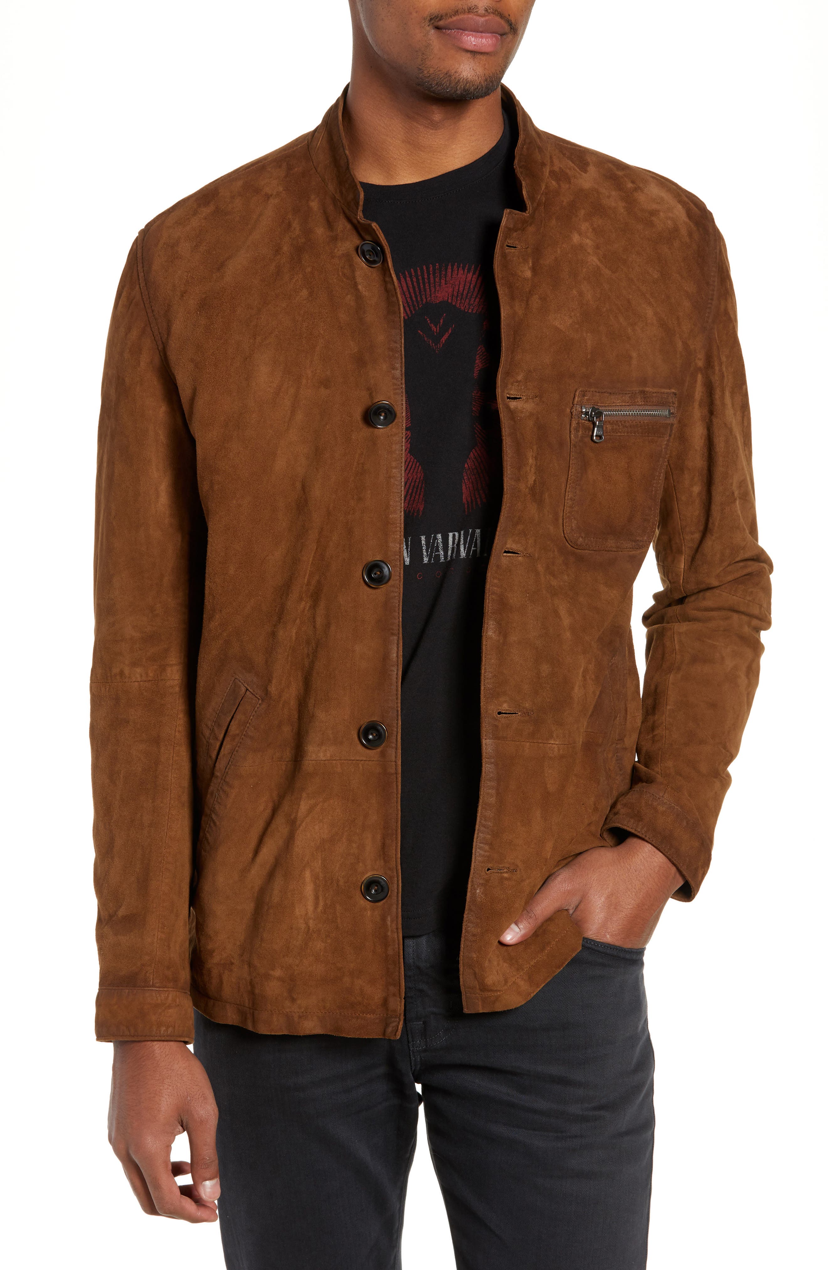 John Varvatos Star Usa Suede Regular Fit Work Coat, Brown