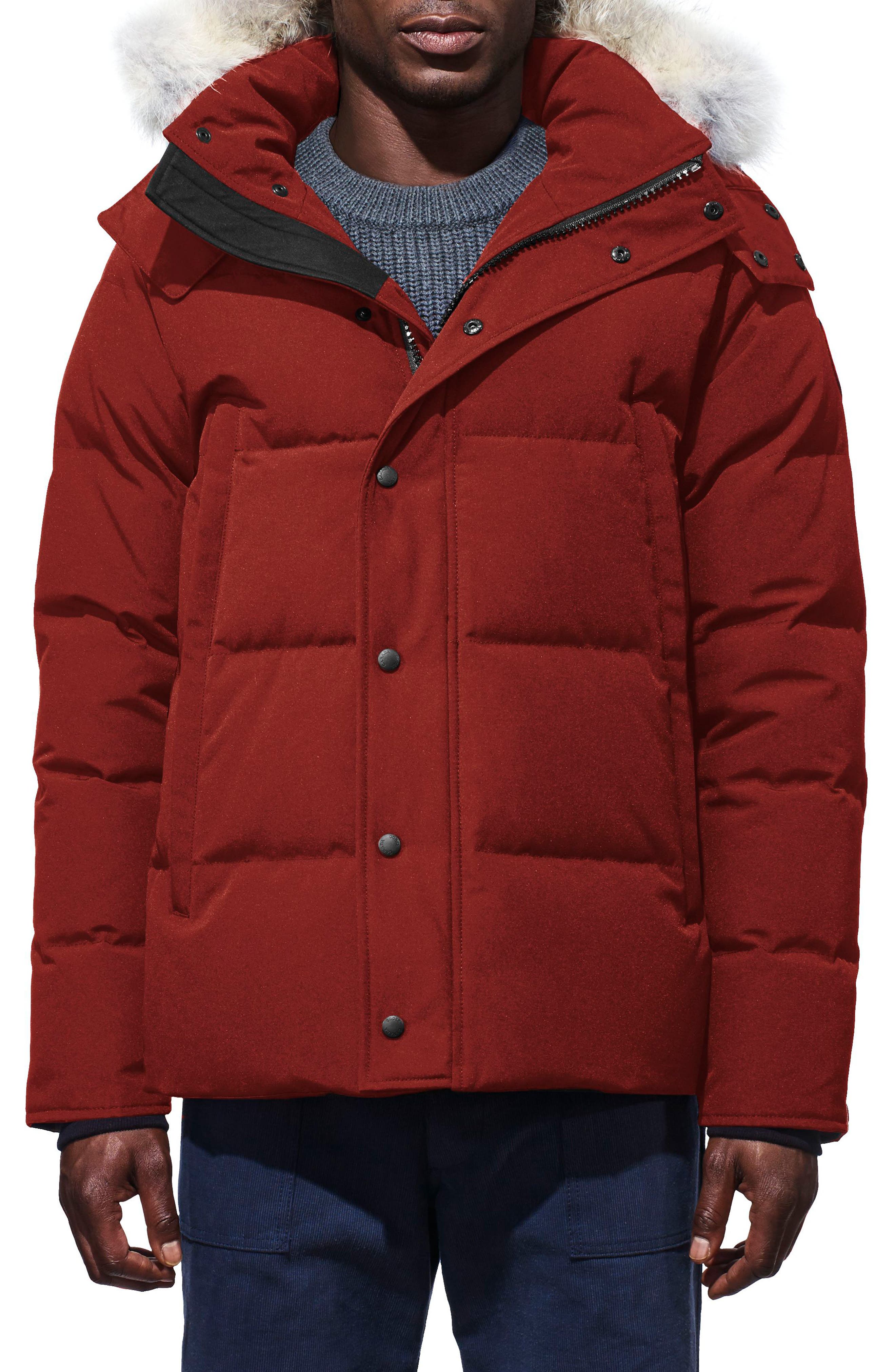 Canada Goose Wyndham Slim Fit Genuine Coyote Fur Trim Down Jacket, Red