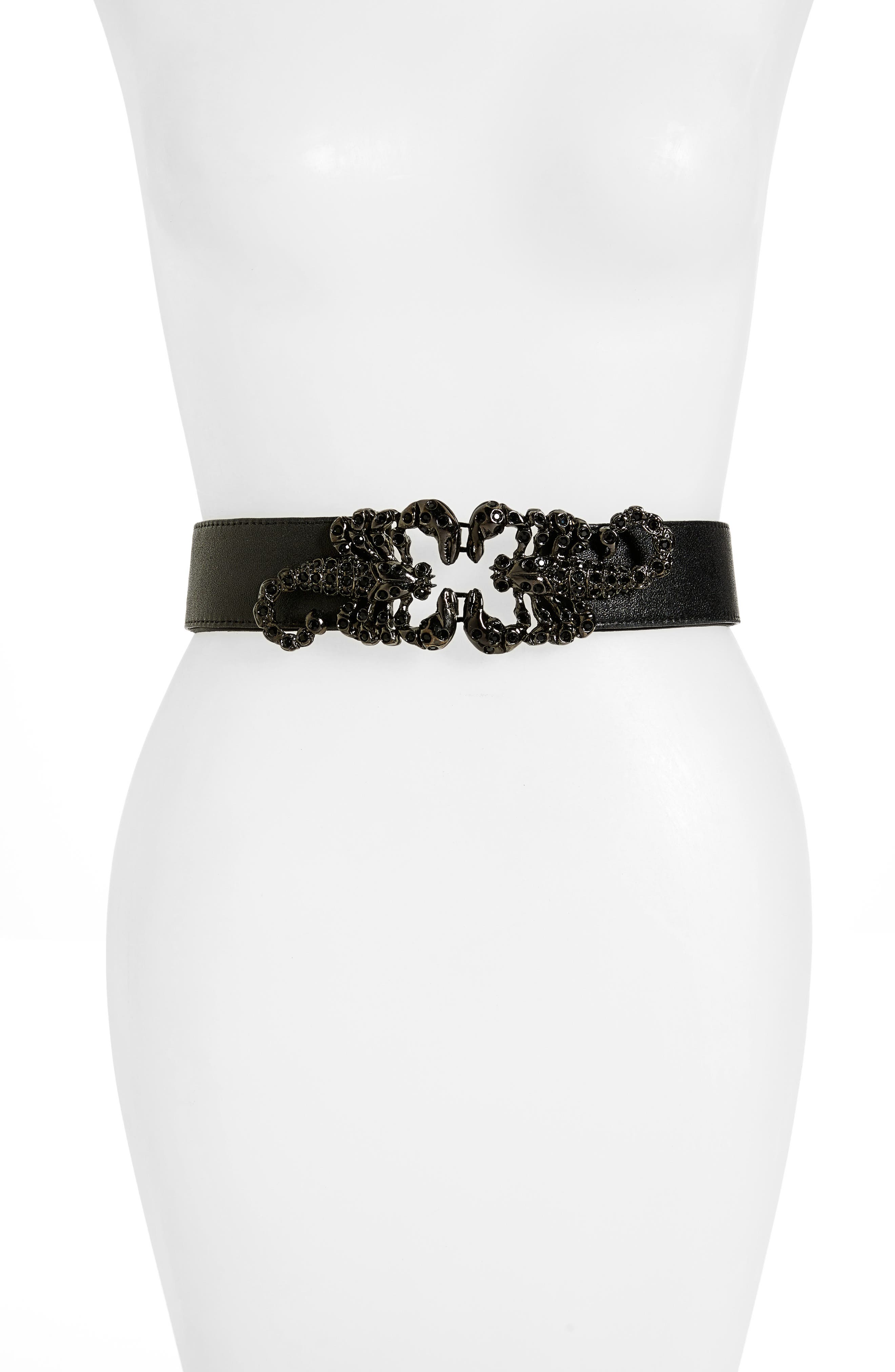 Raina Queen Scorpion Leather Belt, Size One Size - Black/ Black Crystal