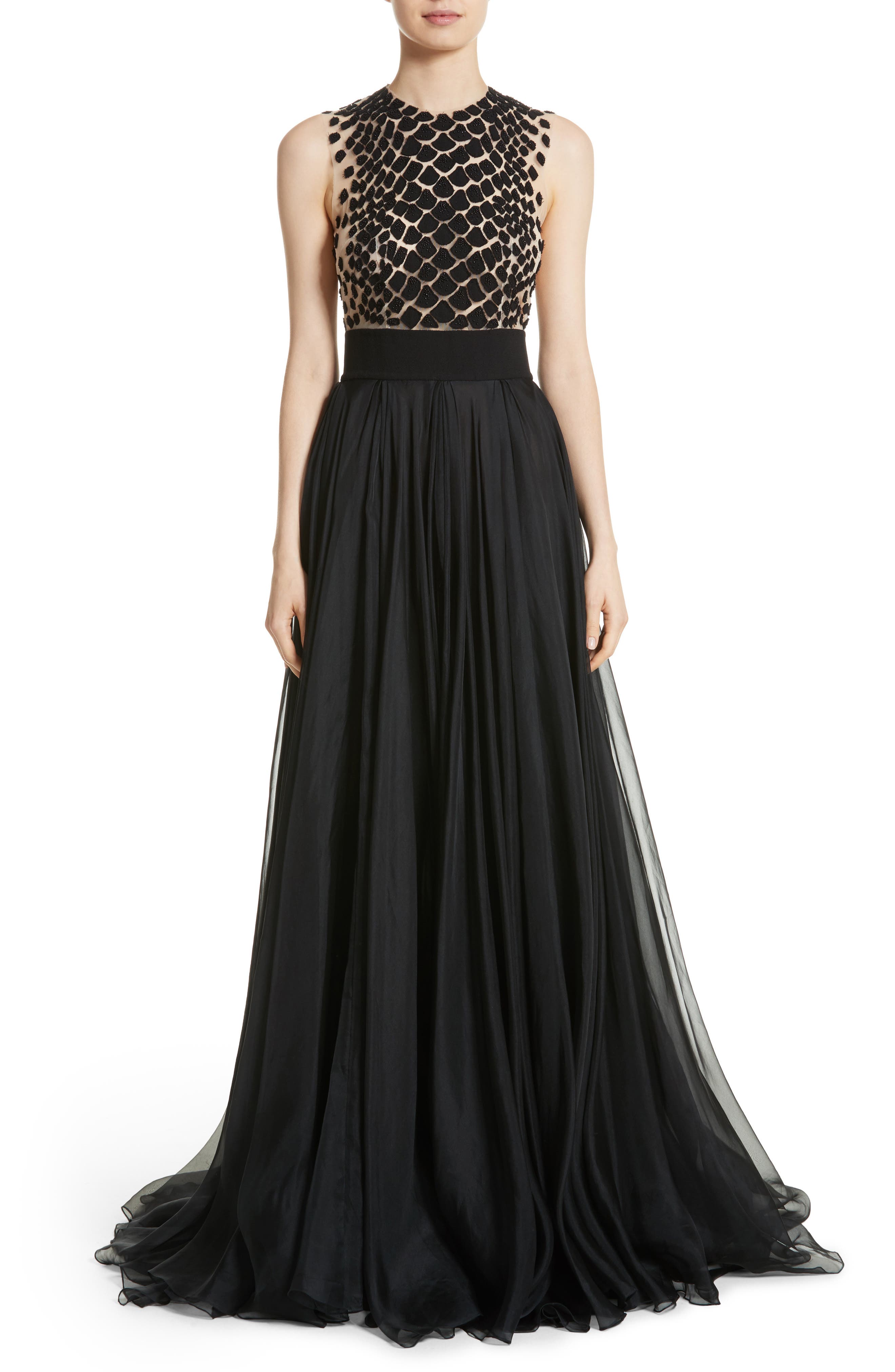 Carmen Marc Valvo Embroidered Organza Gown