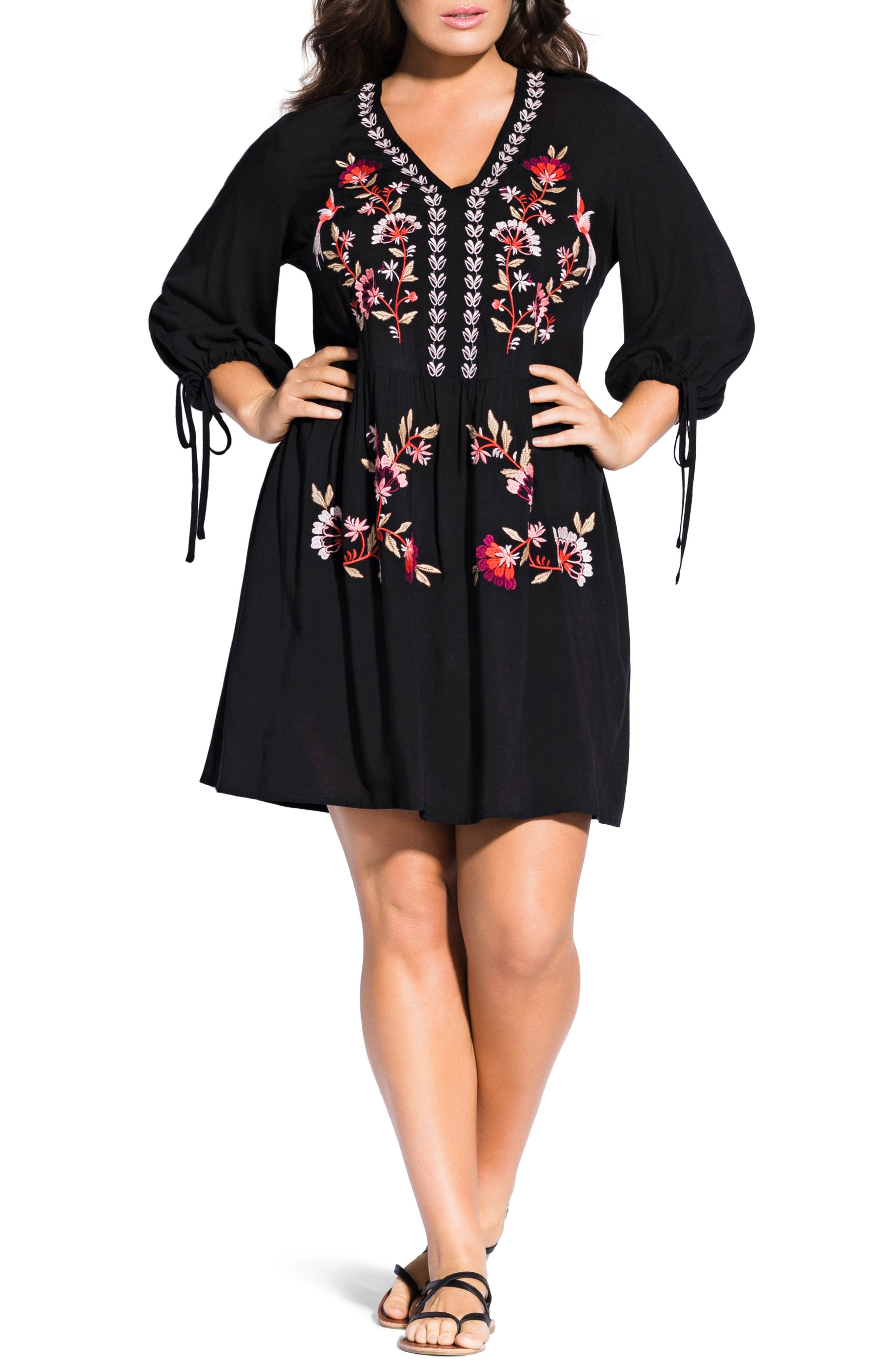 Plus Size City Chic Embroidered Boho Dress, Black