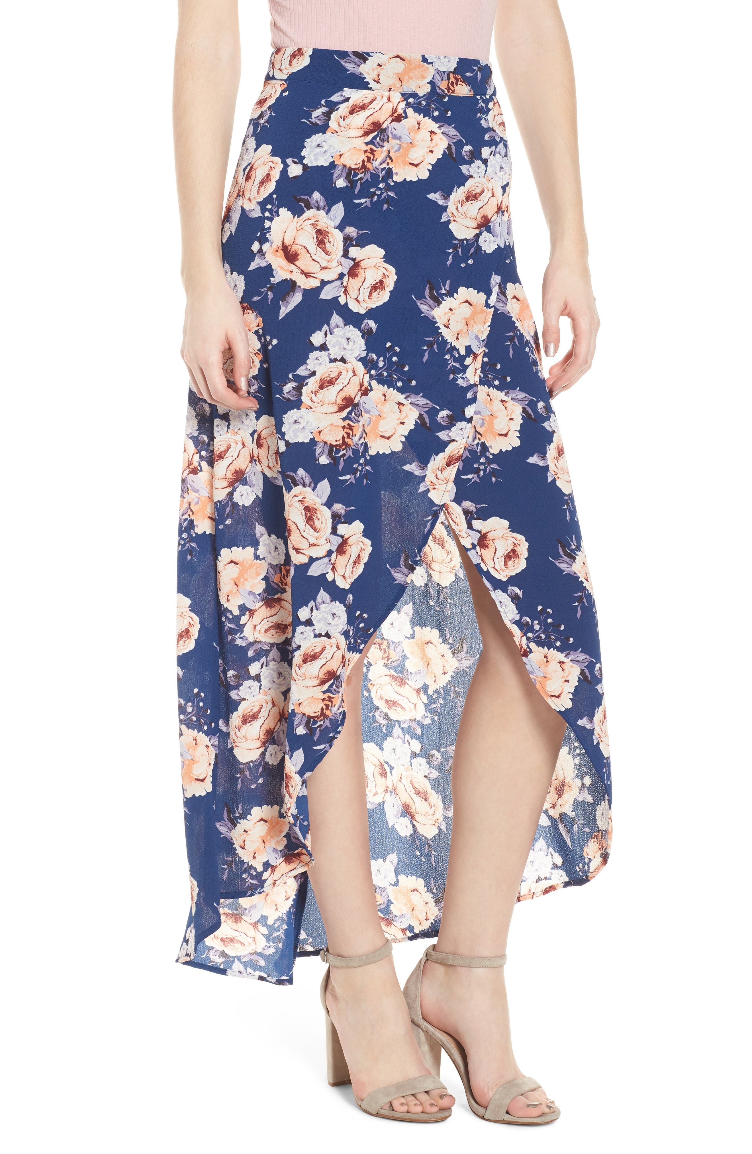 Mimi Chica Floral Print Maxi Skirt, Blue