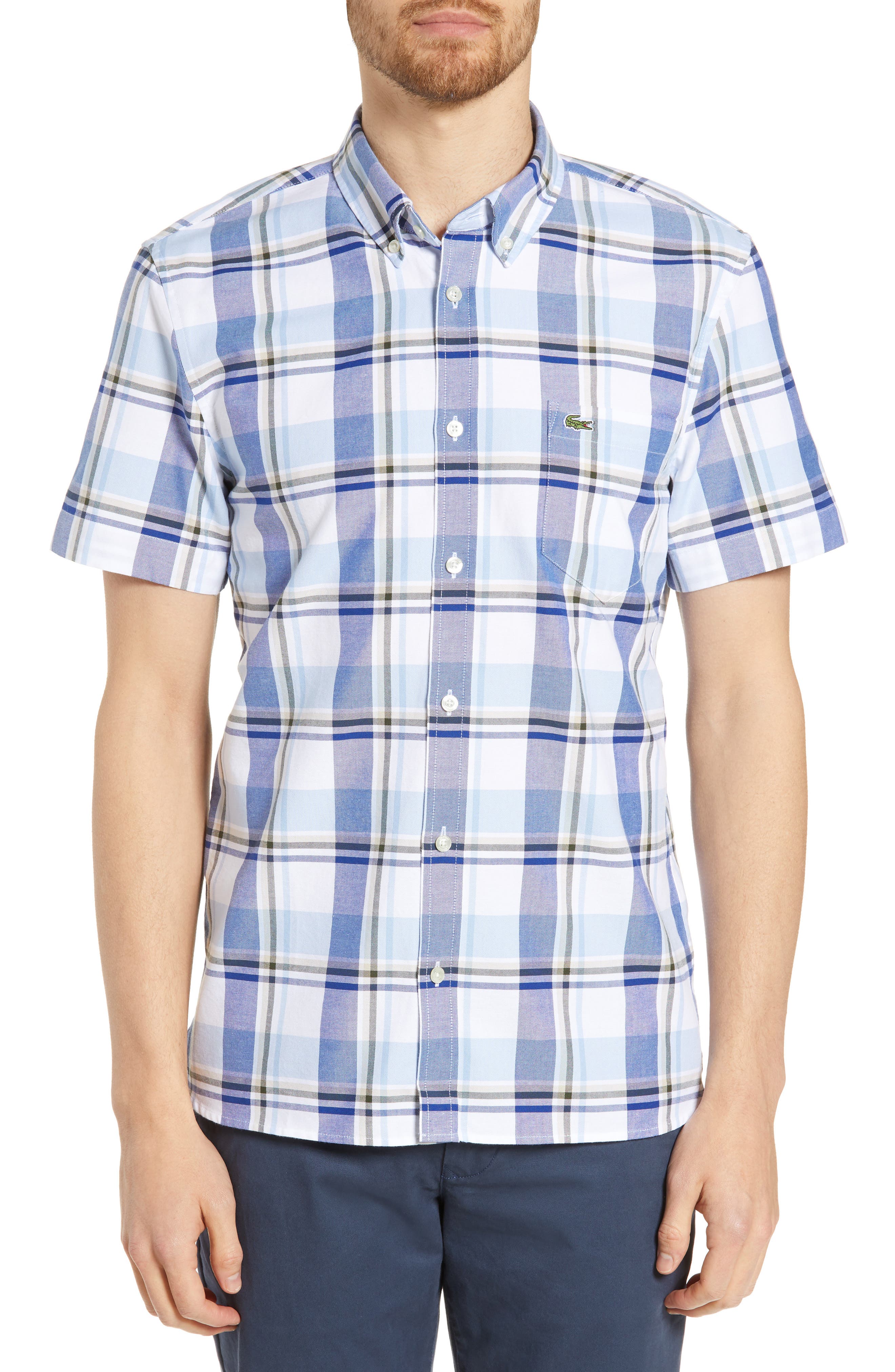 Lacoste Regular Fit Plaid Sport Shirt, Blue