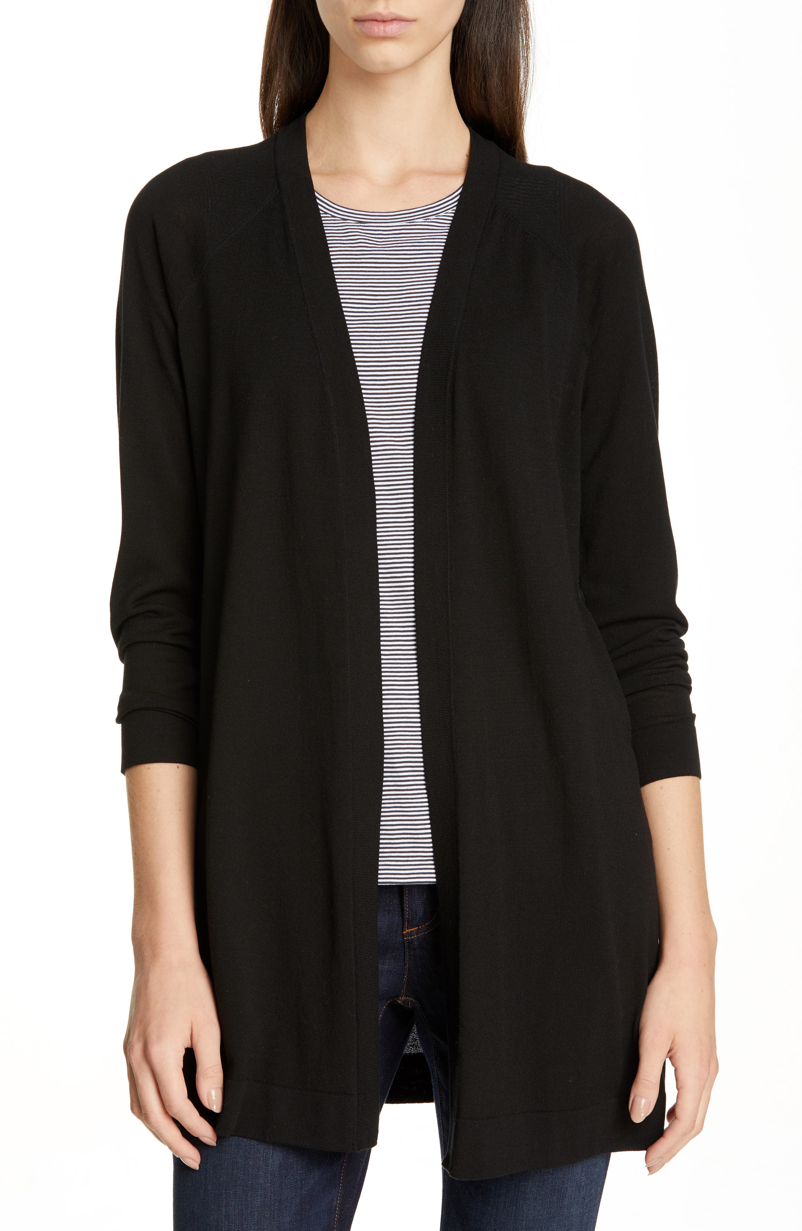 Petite Eileen Fisher Simple Long Cardigan, Black