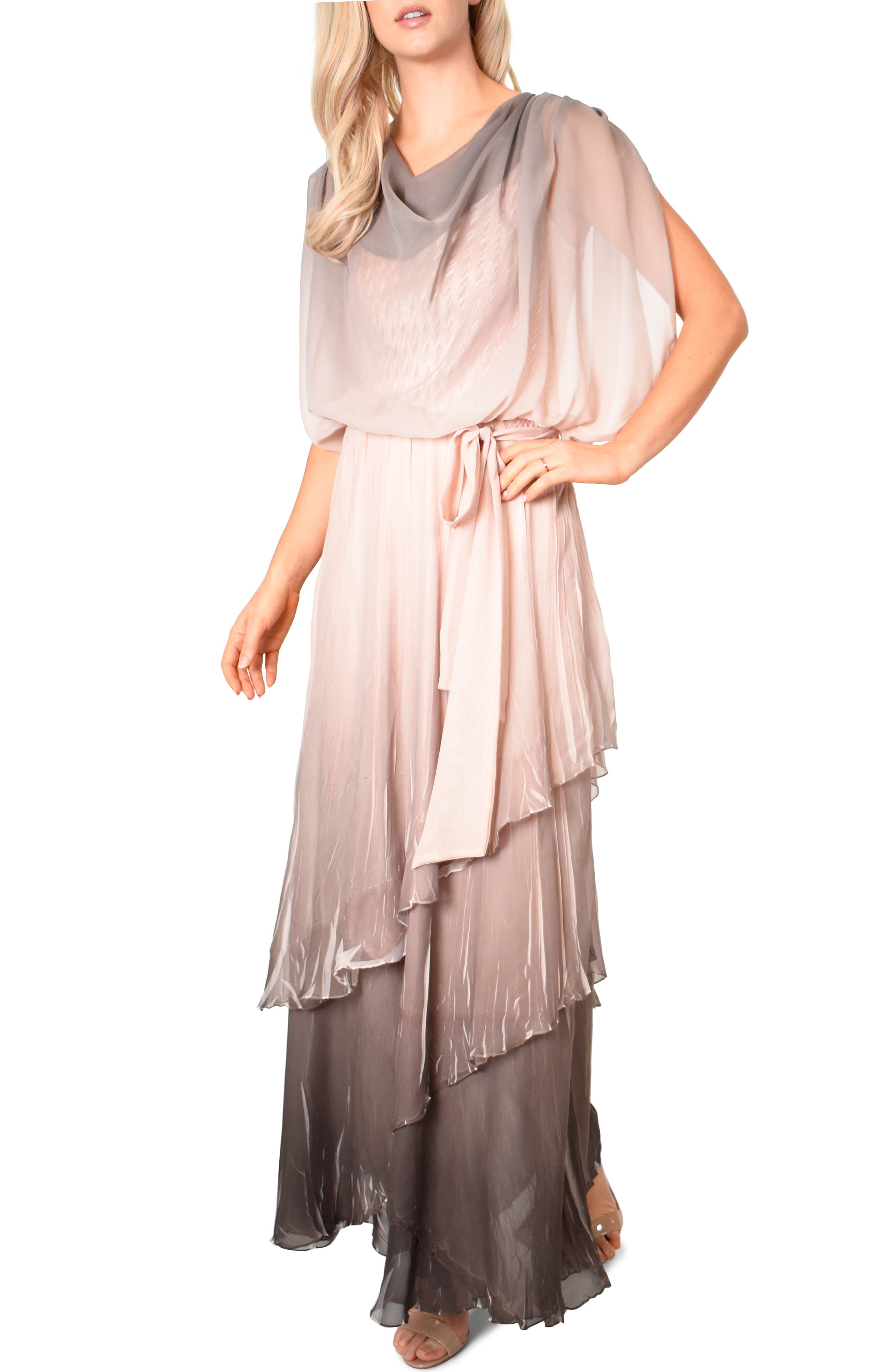 Komarov Drape Chiffon Gown, Beige