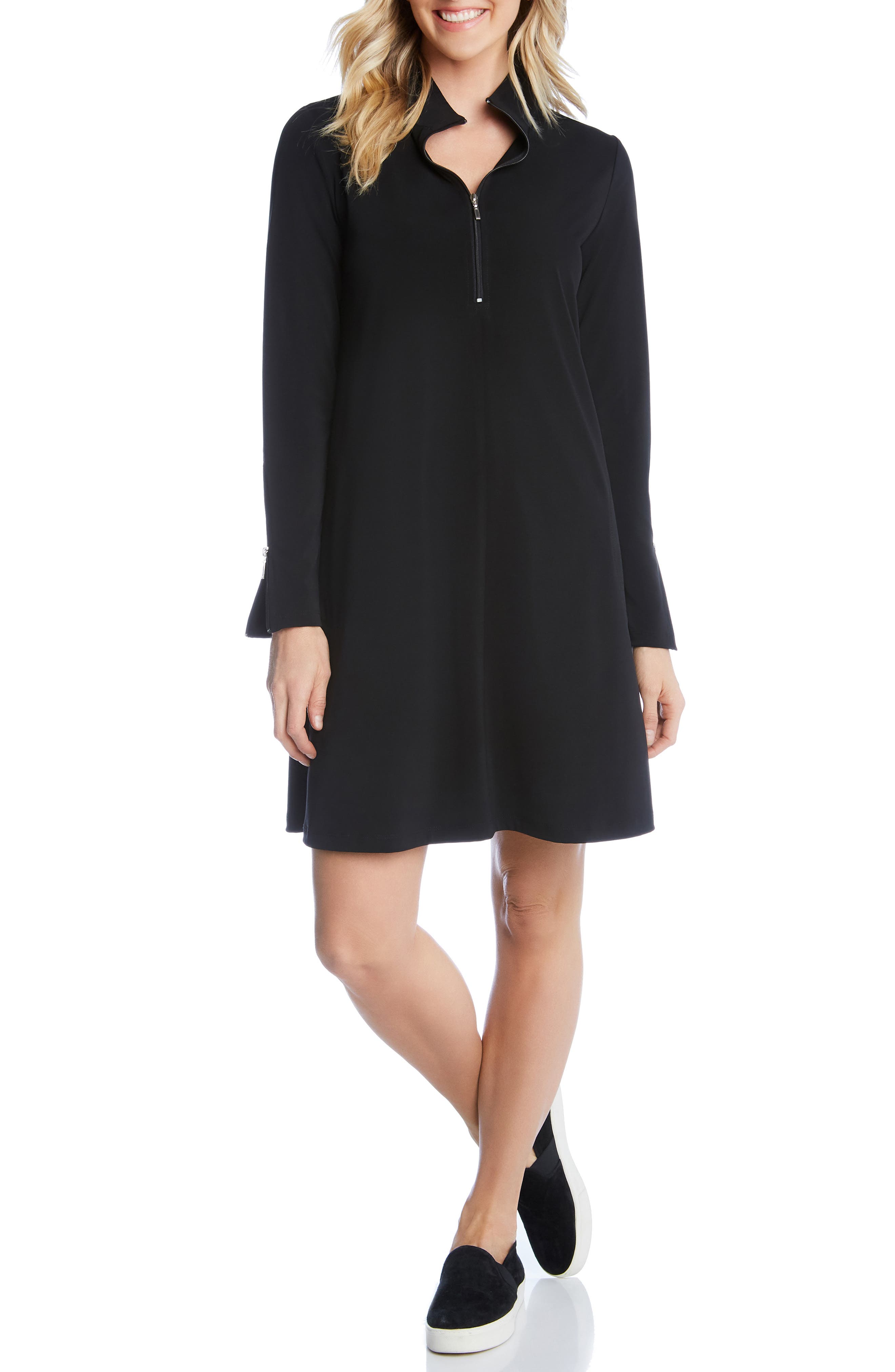 Karen Kane Quarter Zip A-Line Dress, Black