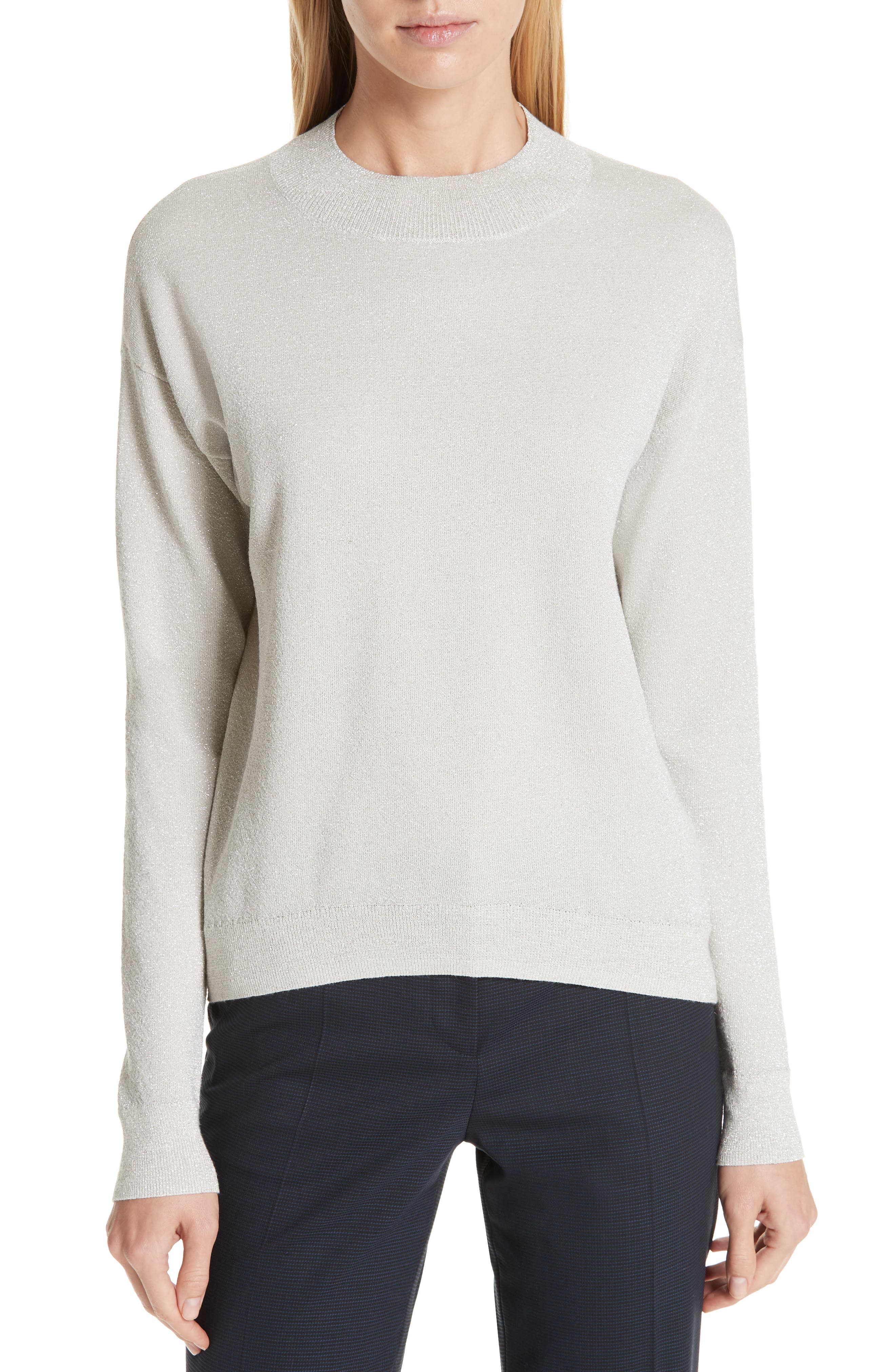 Boss Funday Metallic Wool Blend Sweater, White