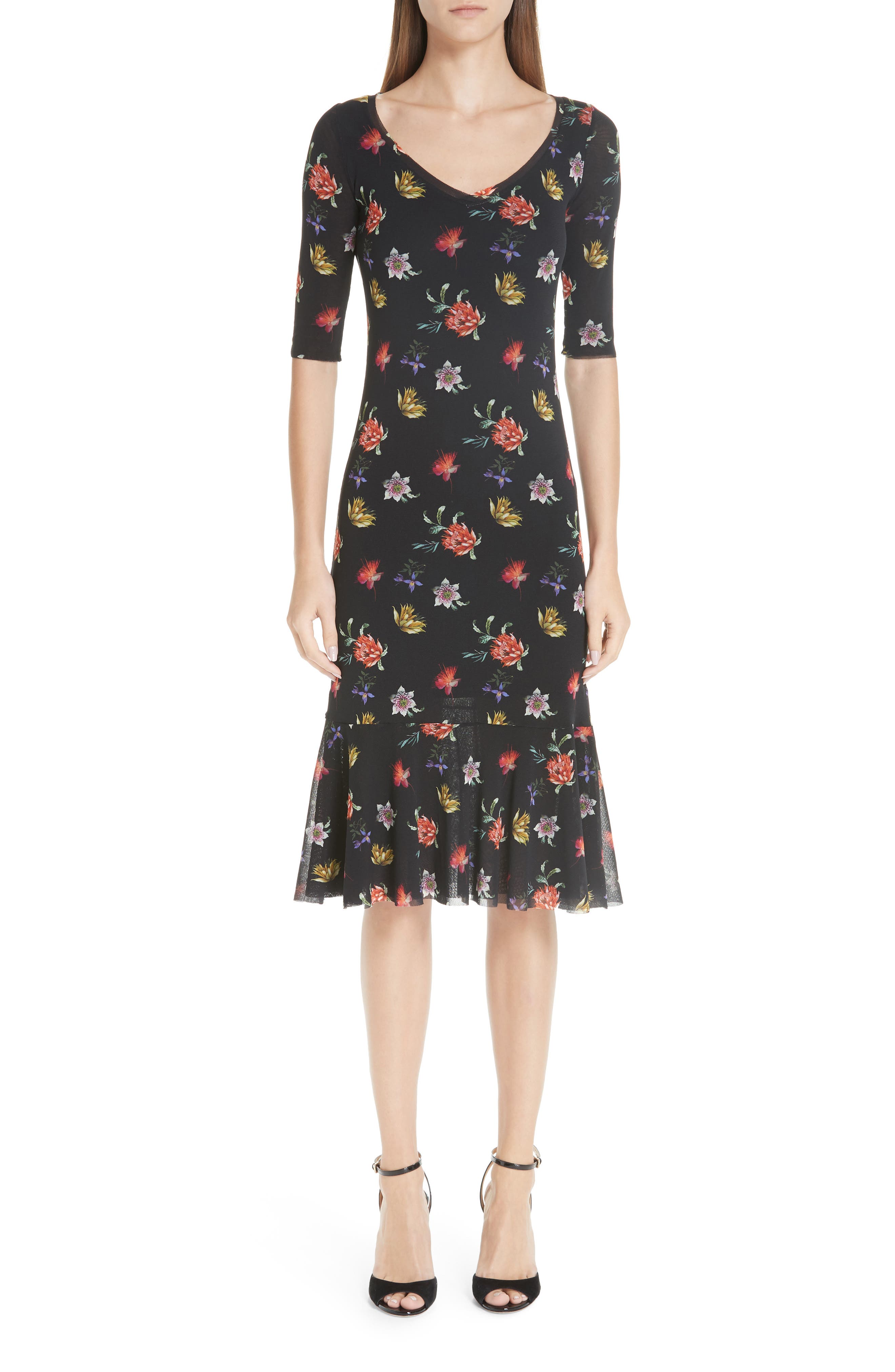 Fuzzi Floral Tulle Dress, Black