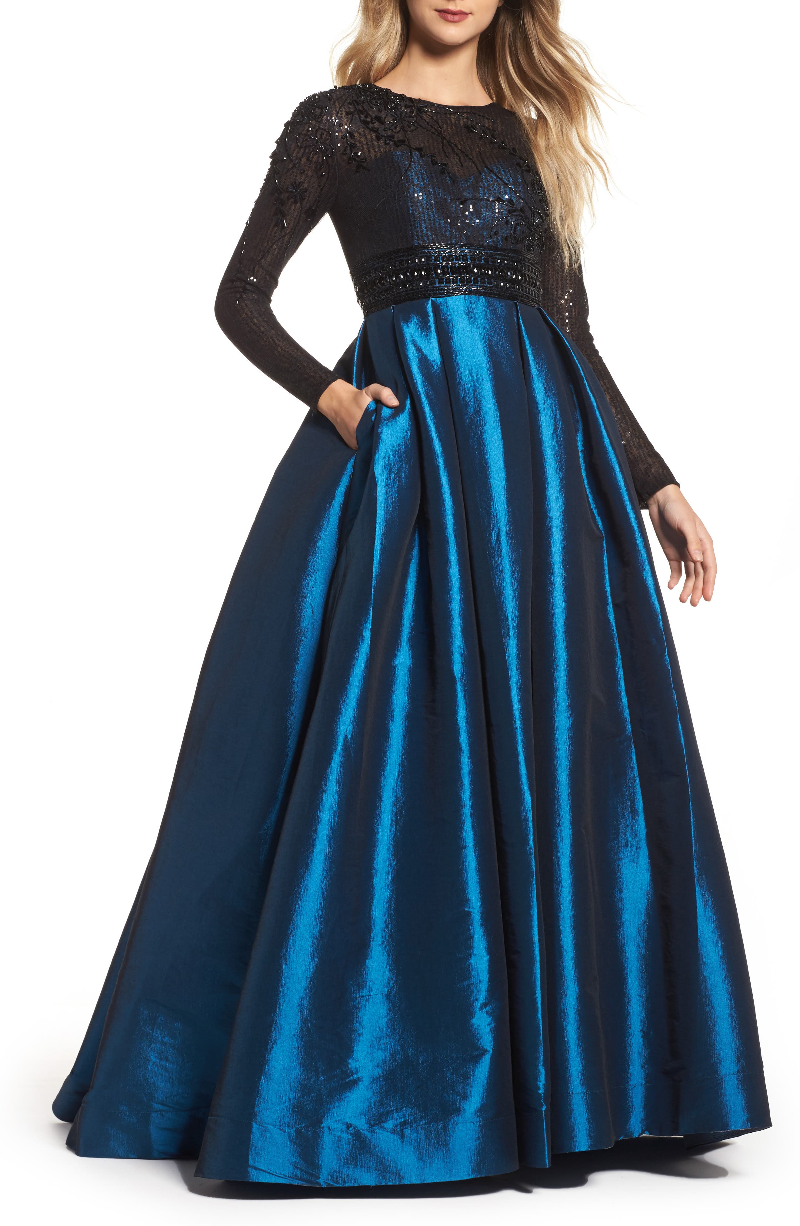 MAC Duggal Embellished Taffeta Ballgown, Blue