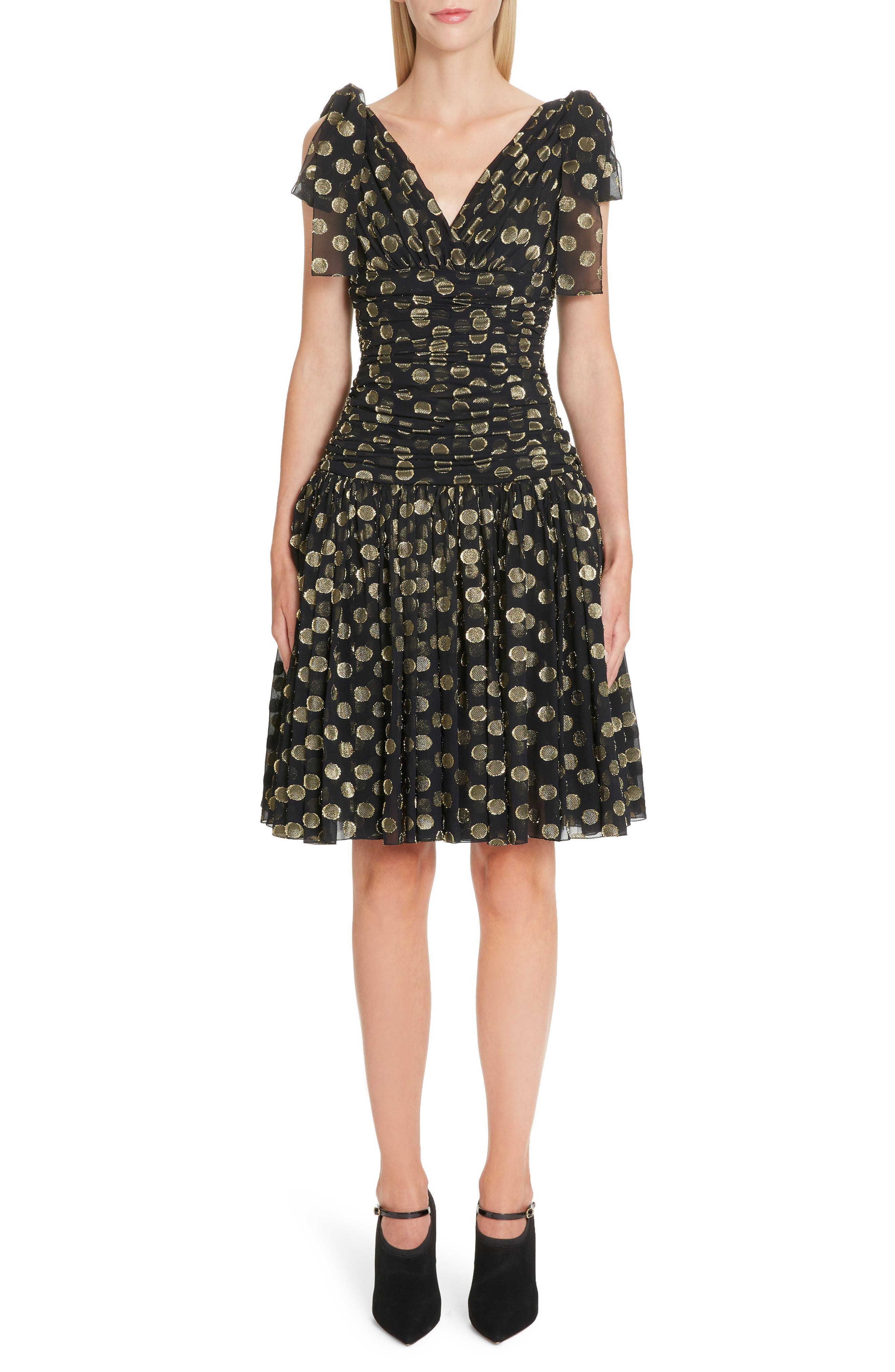 Dolce & gabbana Fil Coupe Chiffon Fit & Flare Dress, US / 42 IT - Black