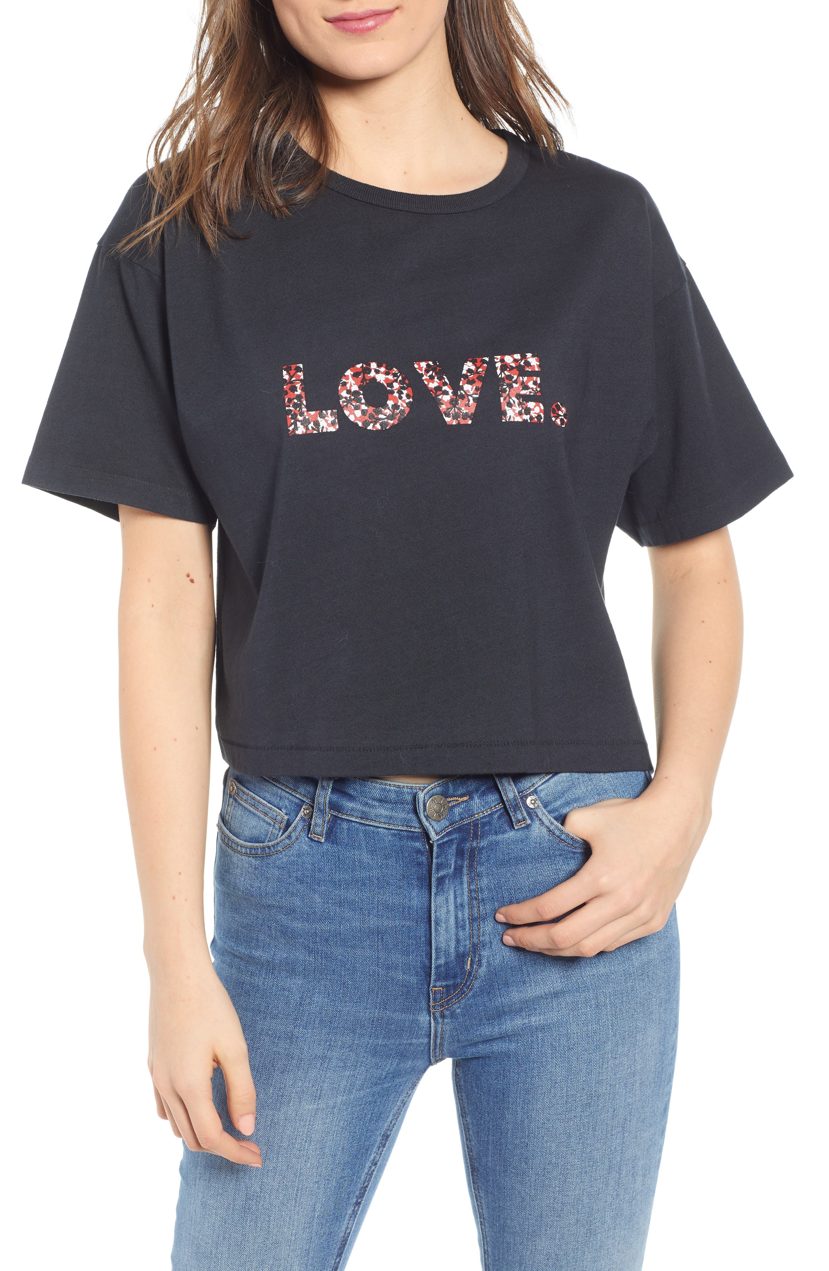 Rebecca Minkoff Love Floral Crop Tee, Black