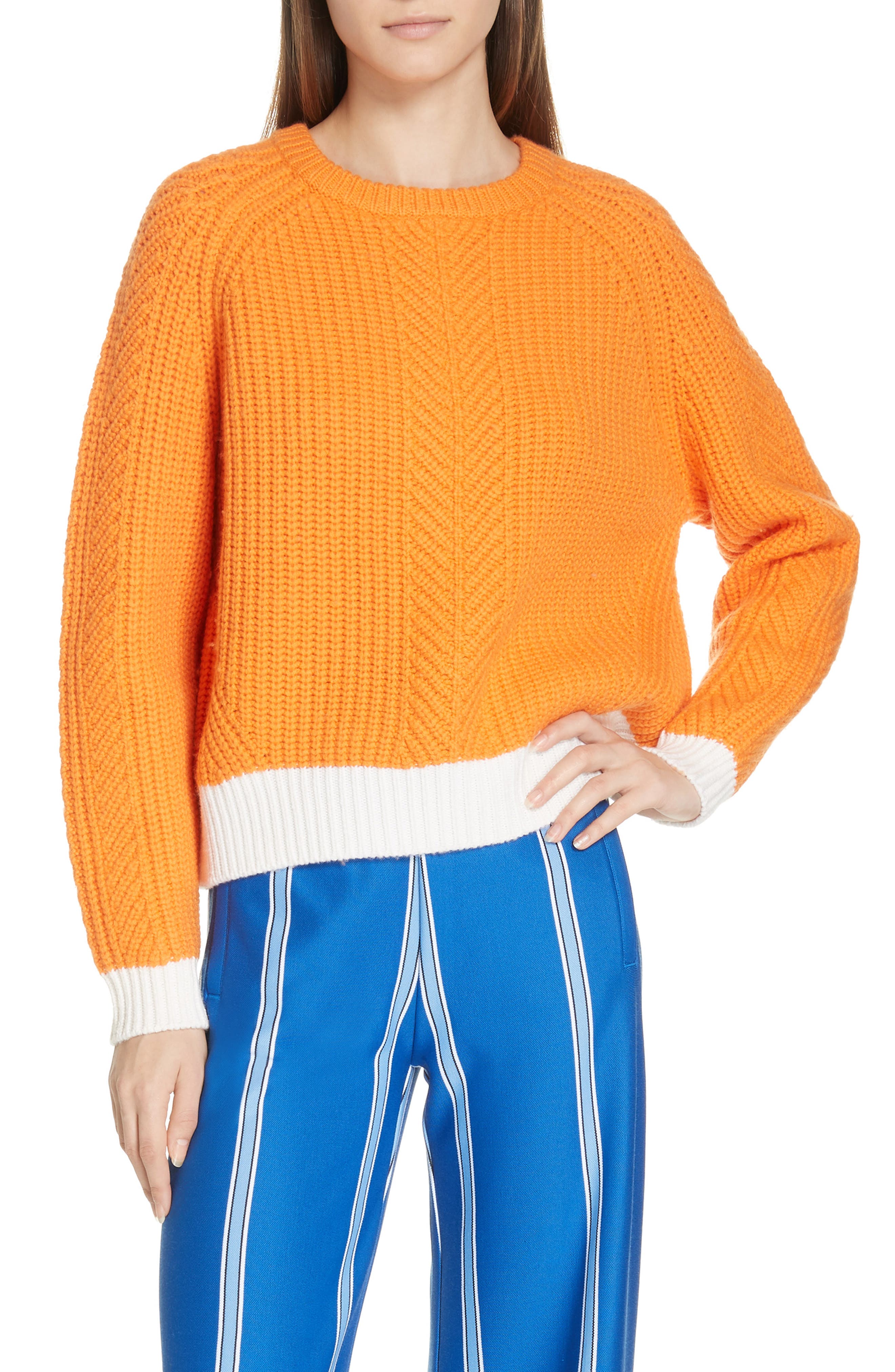Tory Sport Contrast Hem Merino Wool Sweater, Orange
