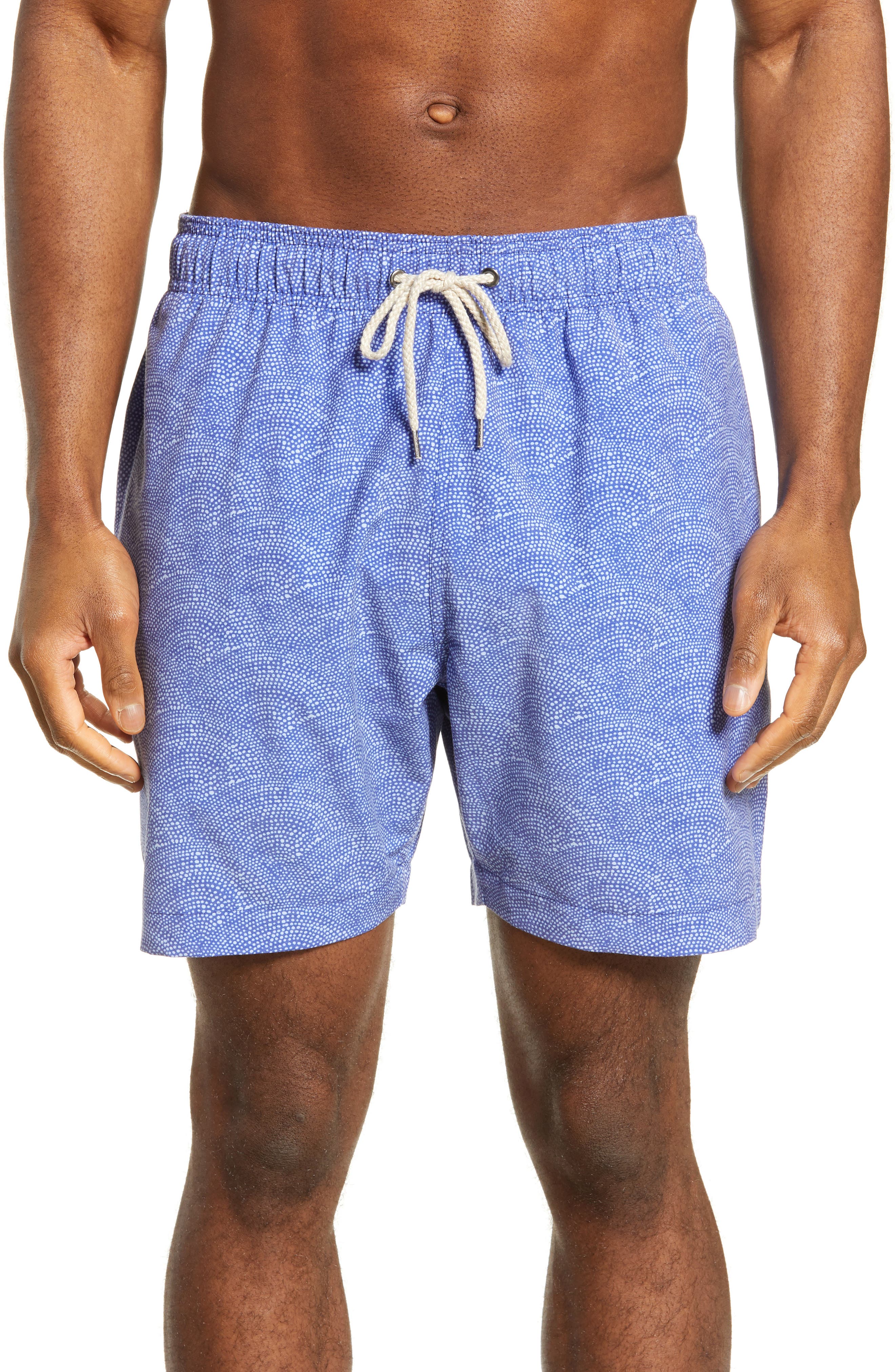 Faherty Beacon Regular Fit Ripple Print Swim Trunks, Blue