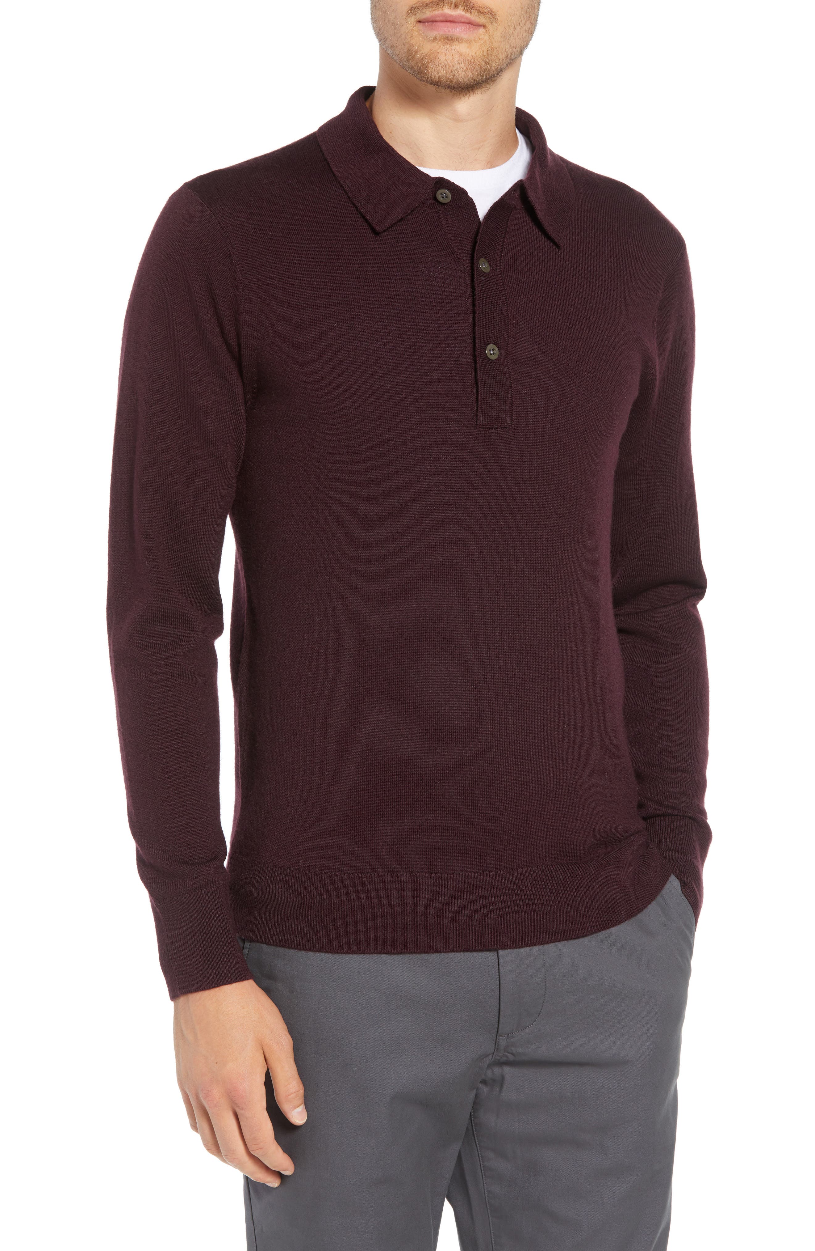 Bonobos Slim Fit Long Sleeve Merino Wool Polo, Red