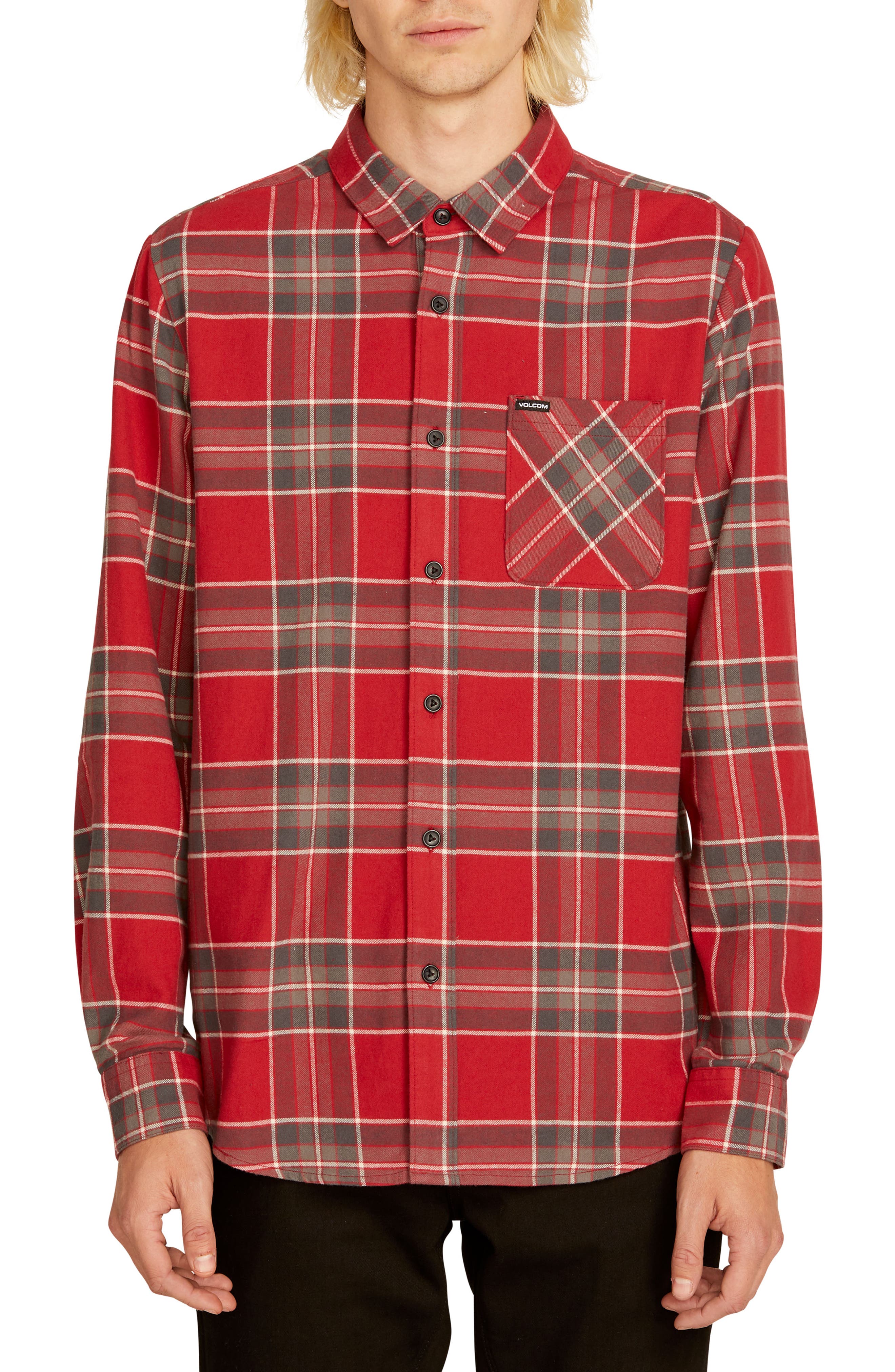 Volcom Caden Plaid Flannel Shirt, Burgundy