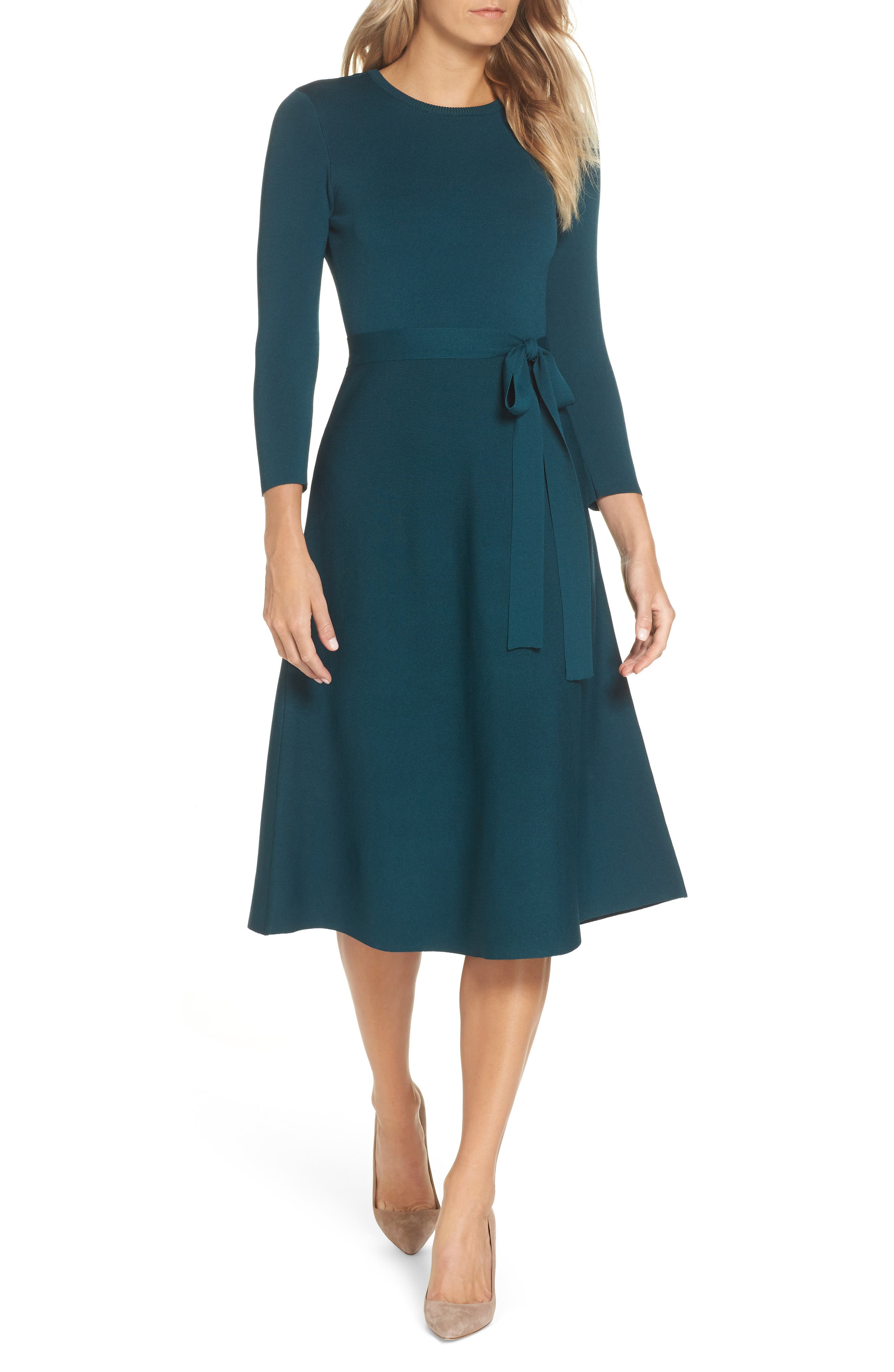Eliza J Fit & Flare Sweater Dress, Green