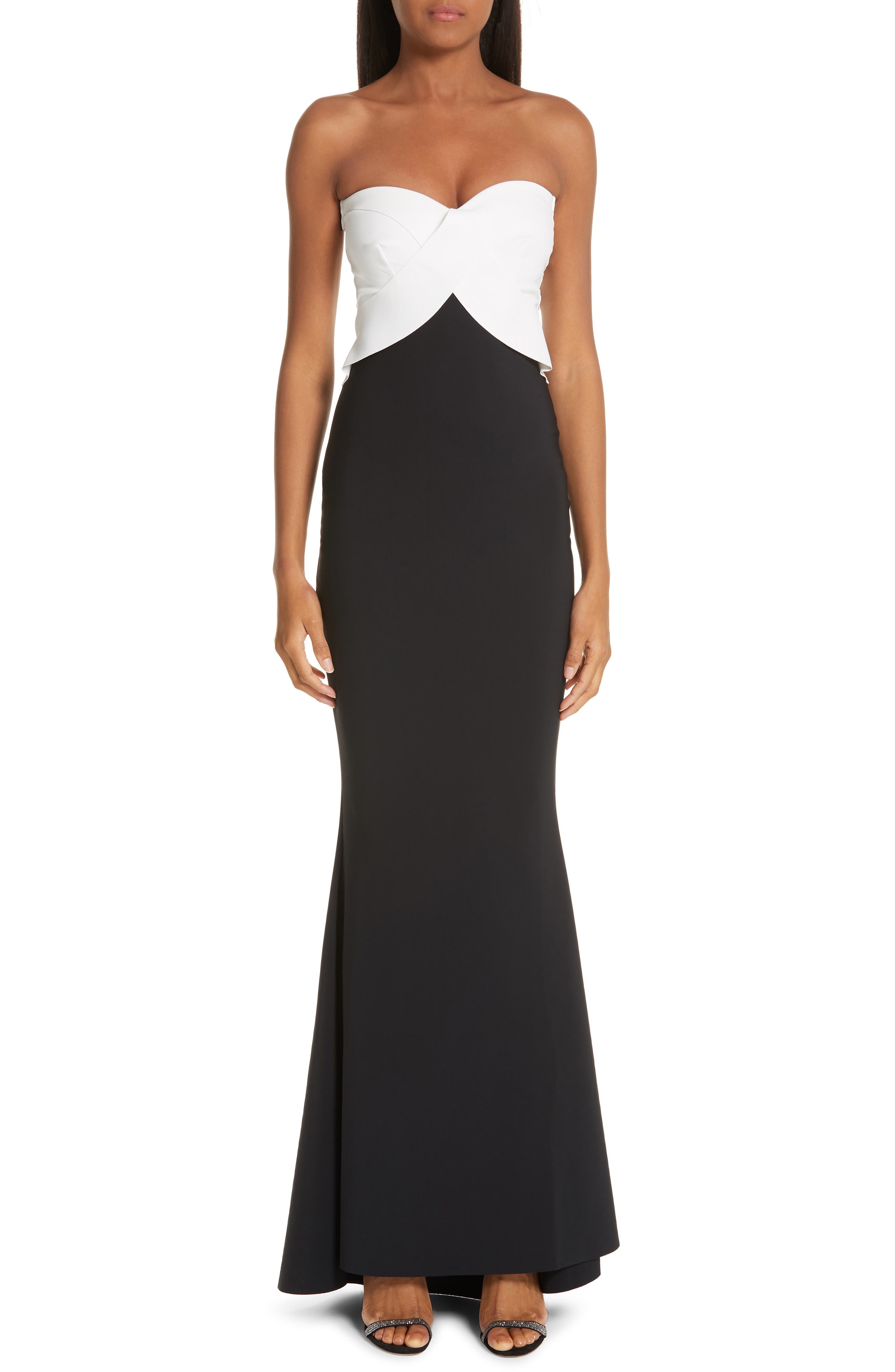 Chiara Boni La Petite Robe Strapless Colorblock Evening Dress, Black