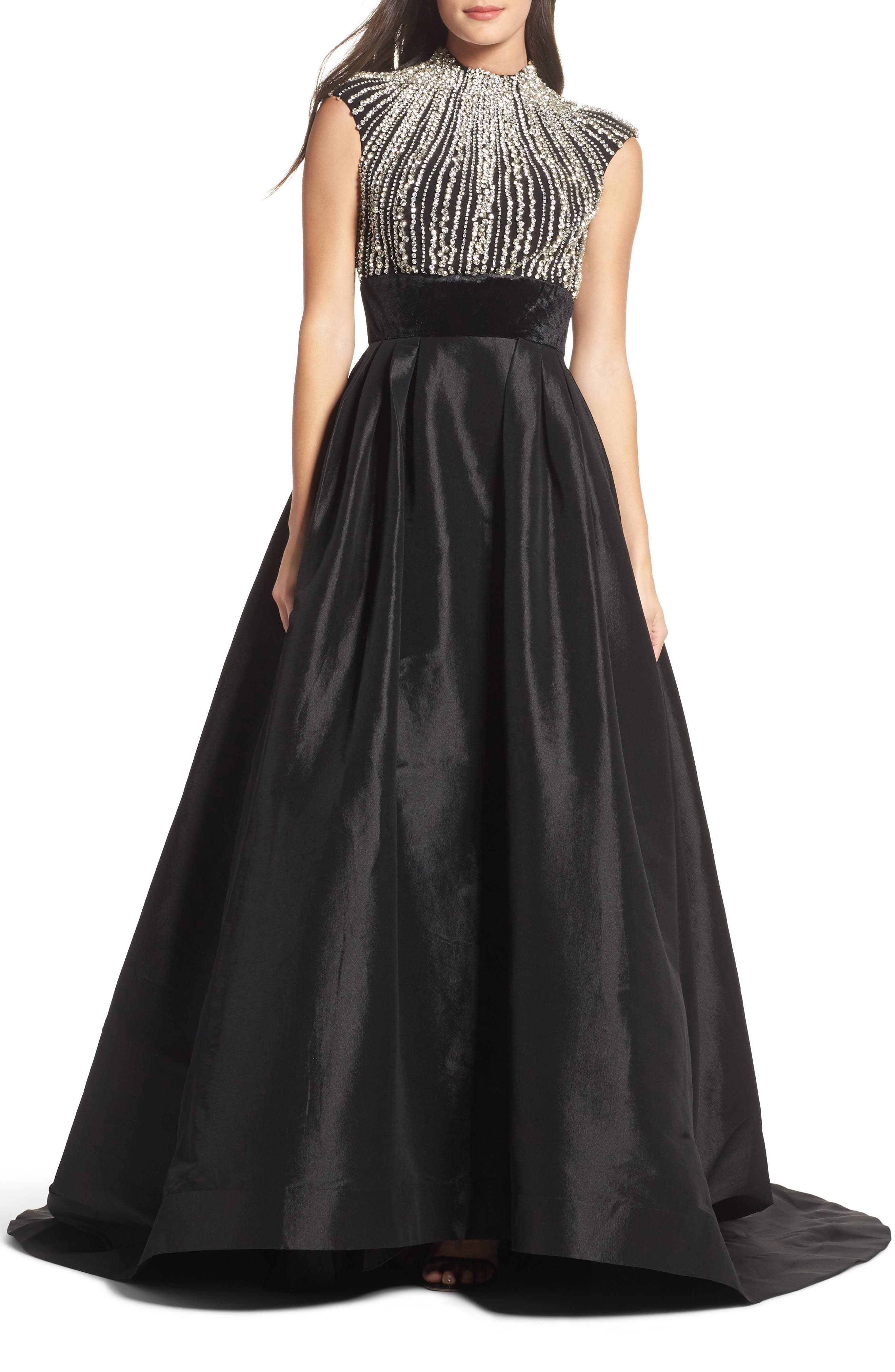 MAC Duggal Crystal & Satin Ballgown, Black