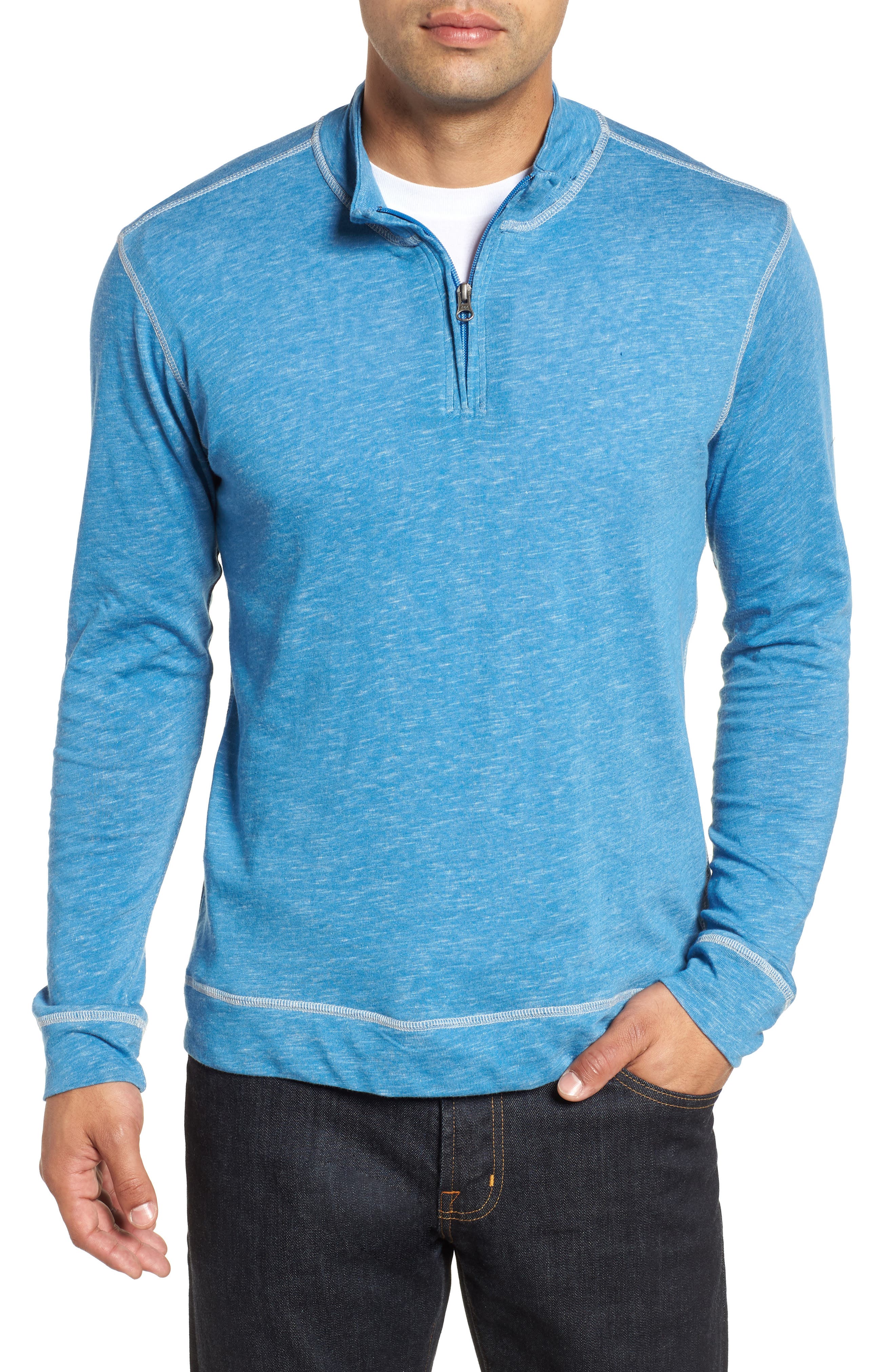 Vintage 1946 Space Dyed Quarter-Zip Shirt, Blue