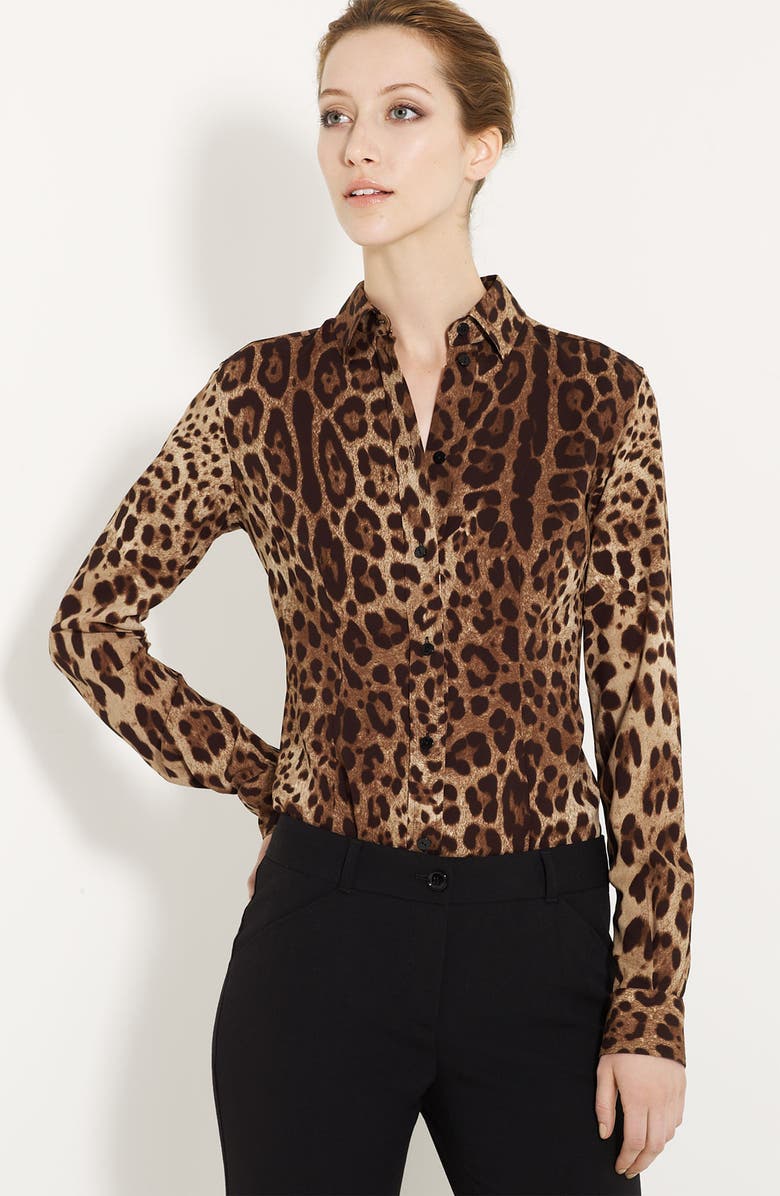 Dolce&Gabbana Leopard Print Stretch Silk Blouse | Nordstrom