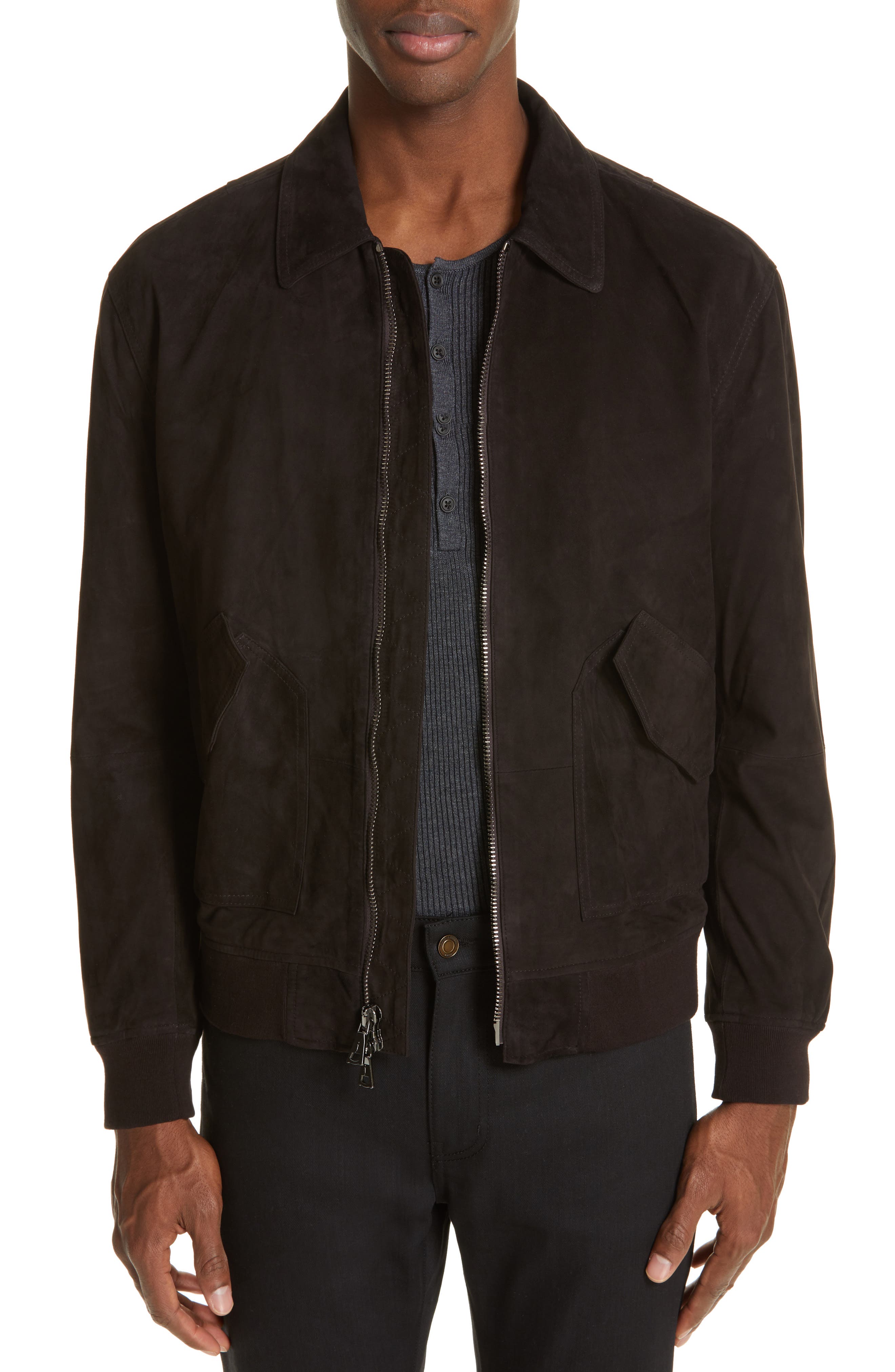 John Varvatos Suede Flight Jacket, Brown