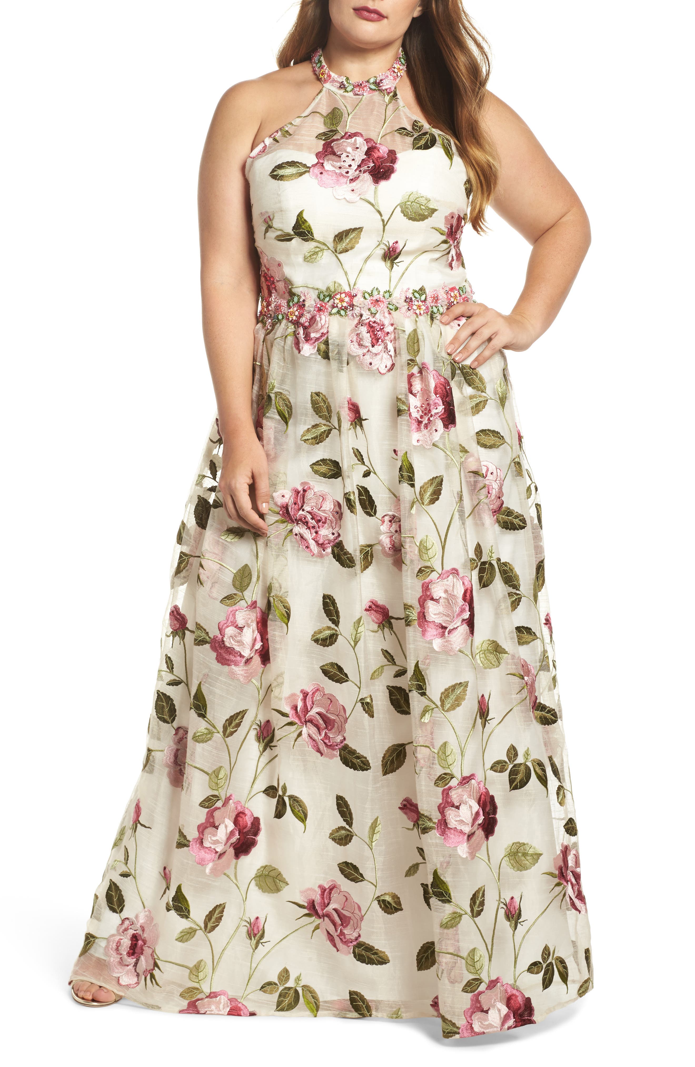 Plus Size MAC Duggal Floral Halter Gown