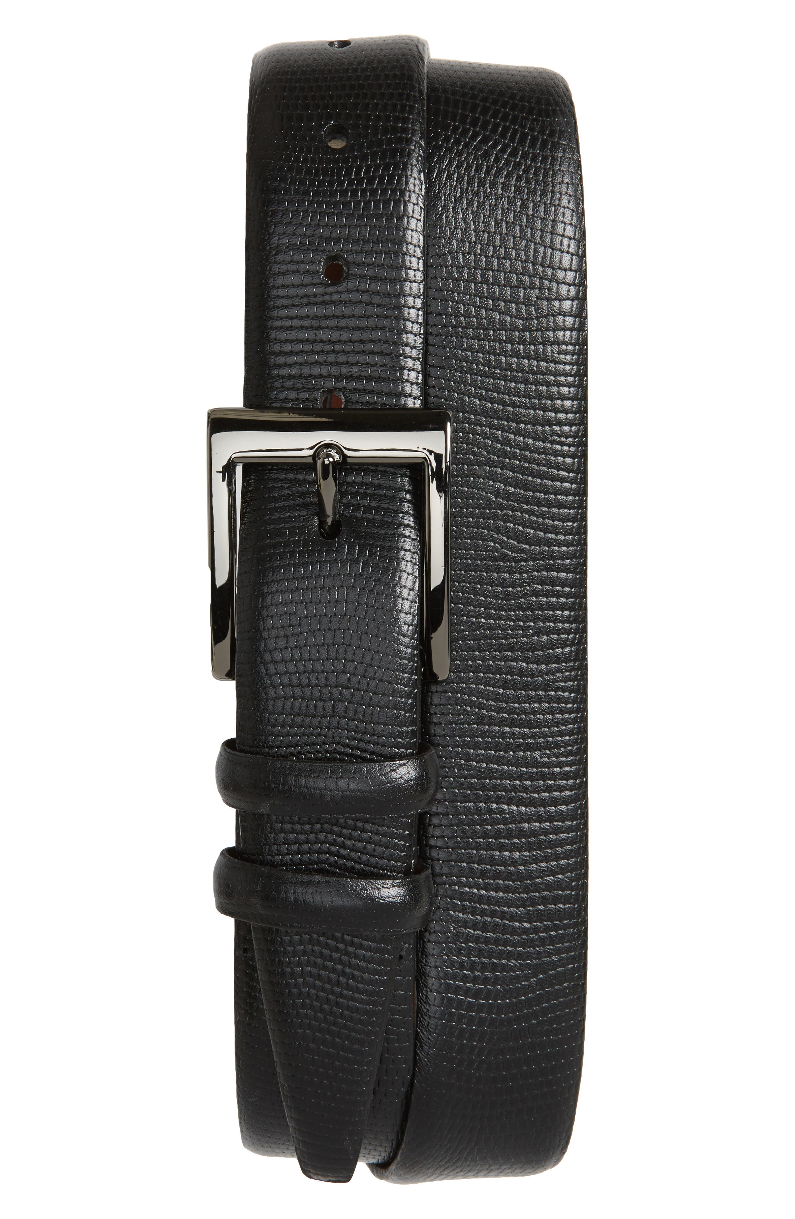 Torino Belts Lizard Embossed Leather Belt, Black