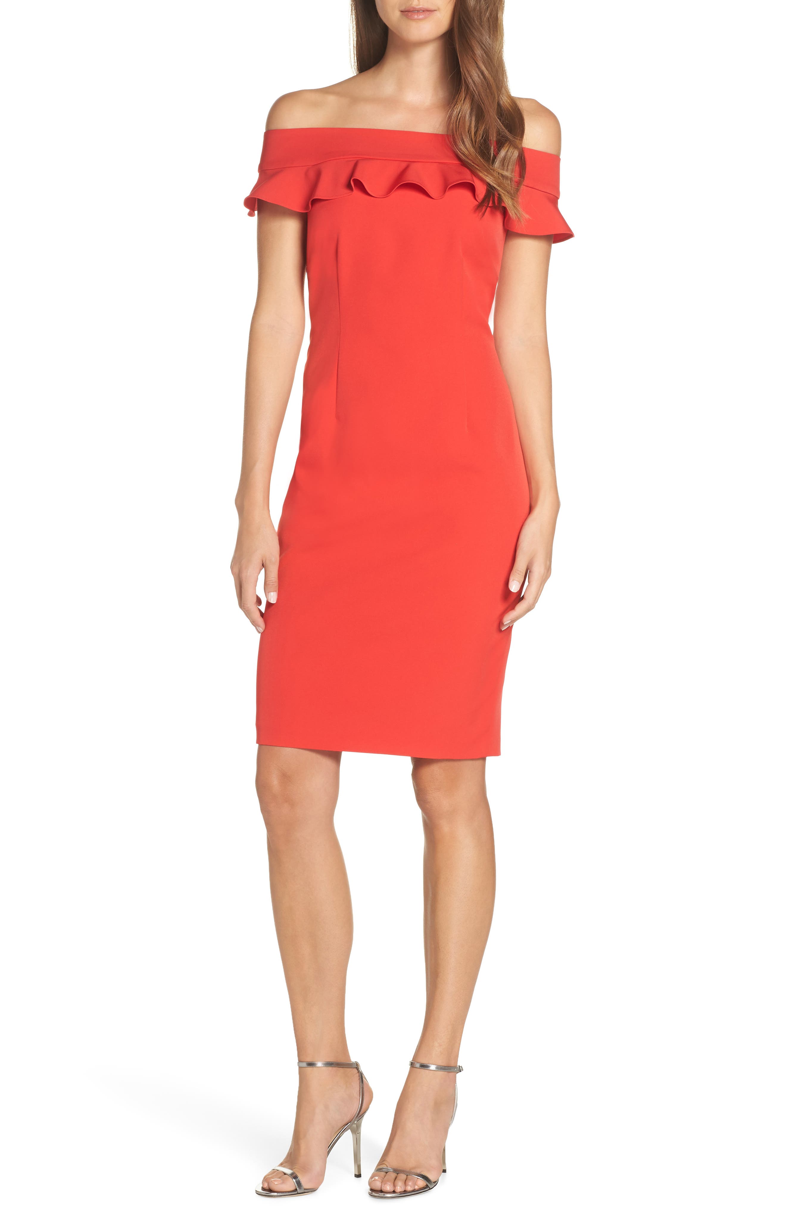 Eliza J Ruffle Off The Shoulder Dress, Red