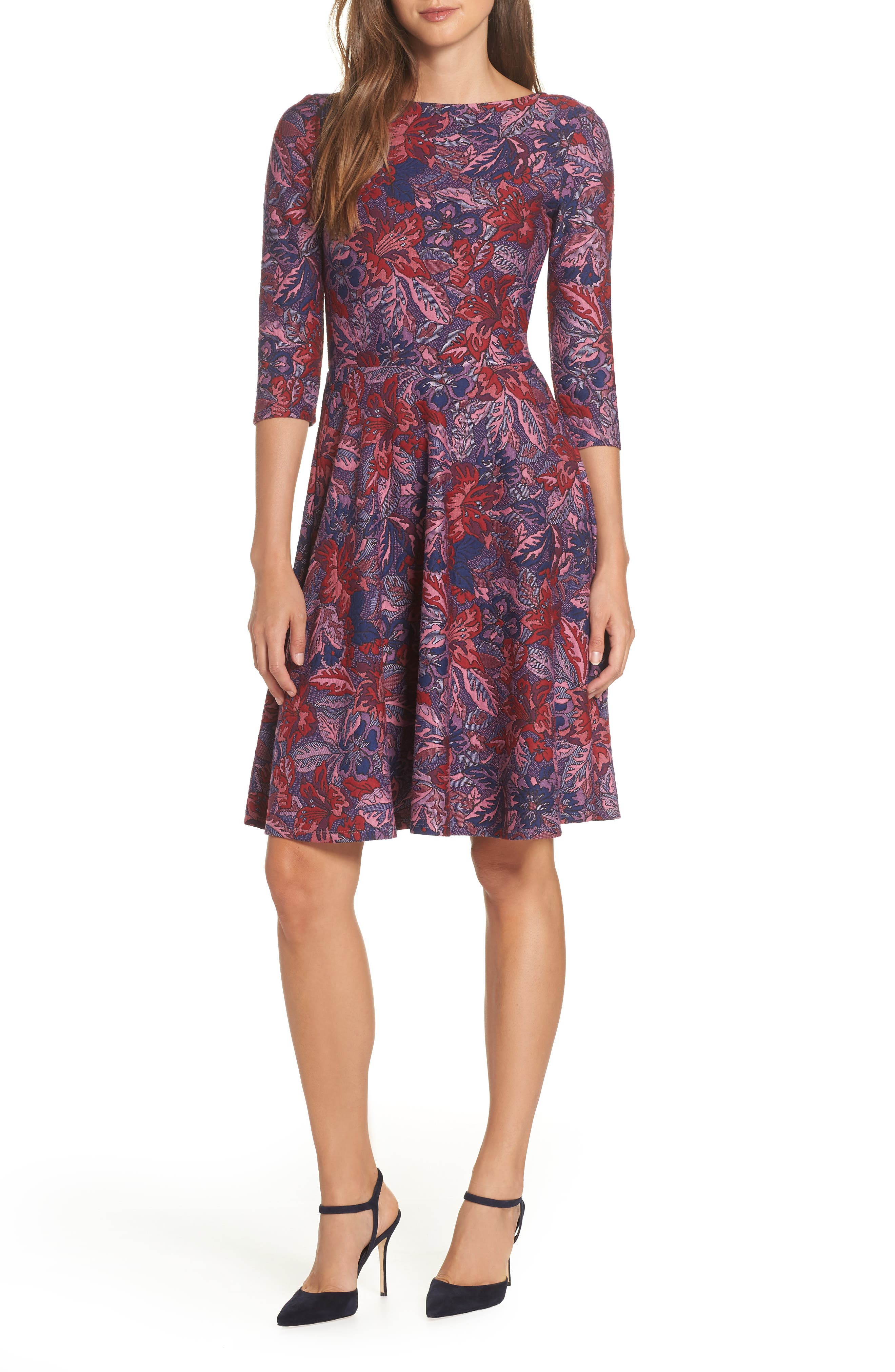Leota Belted Print Jersey A-Line Dress, Purple