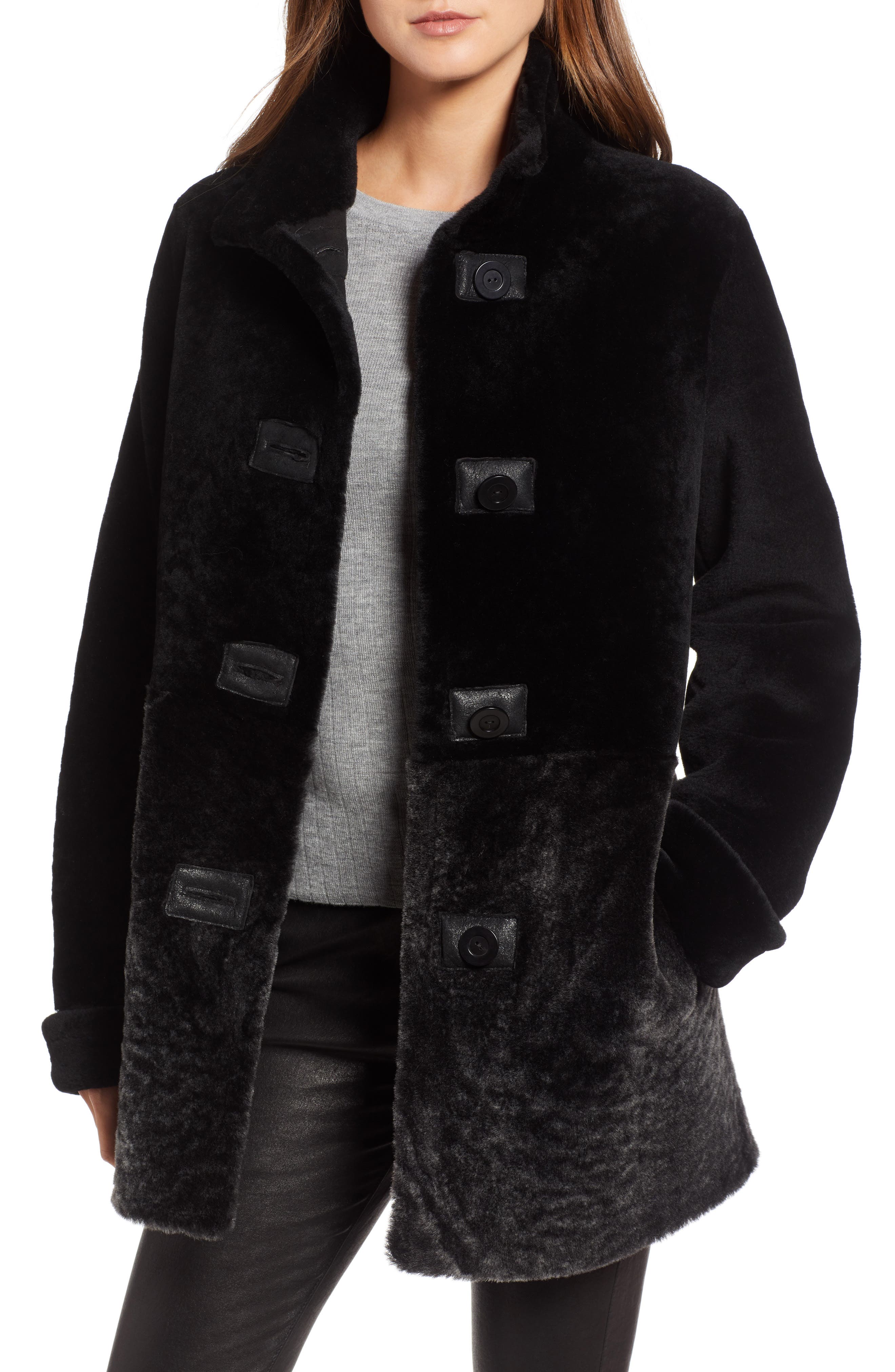 Blue Duck Genuine Shearling Coat, Black