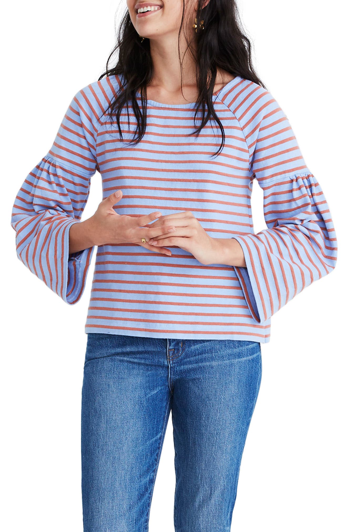 Shirred Sleeve Sailor Top, Main, color, FRAGILE PERI