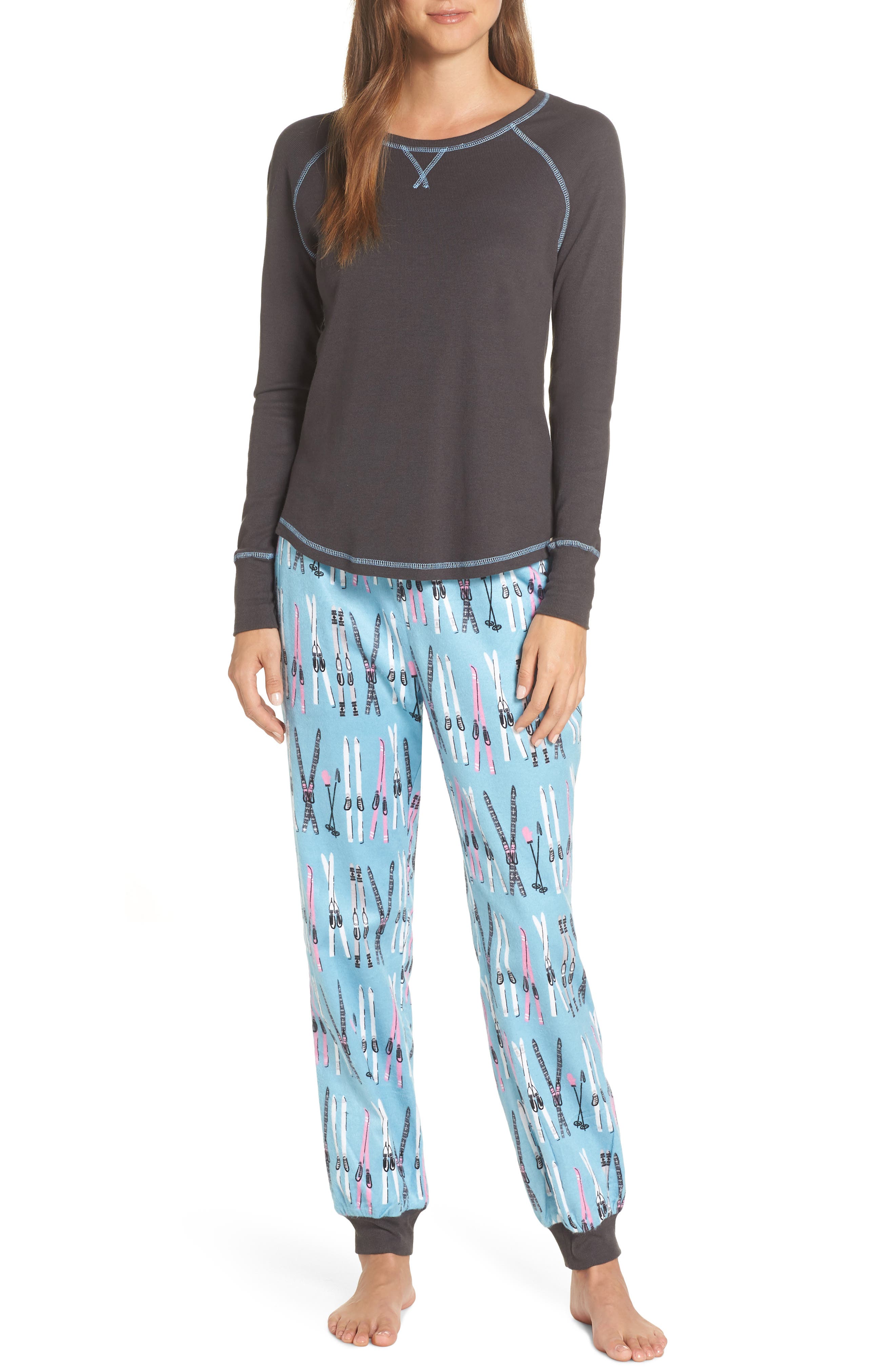 Munki Munki Knit & Flannel Pajamas, Blue/green