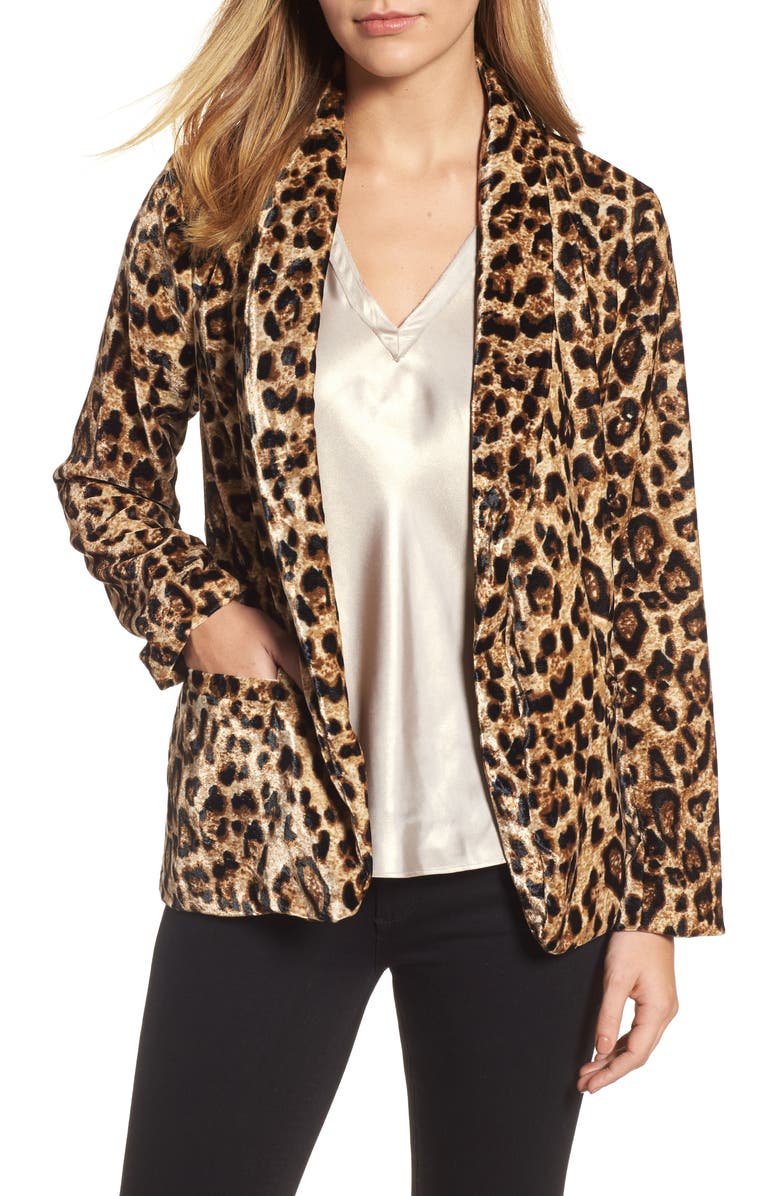 Velvet Belted Smoking Jacket,
Main,
color, LEOPARD
