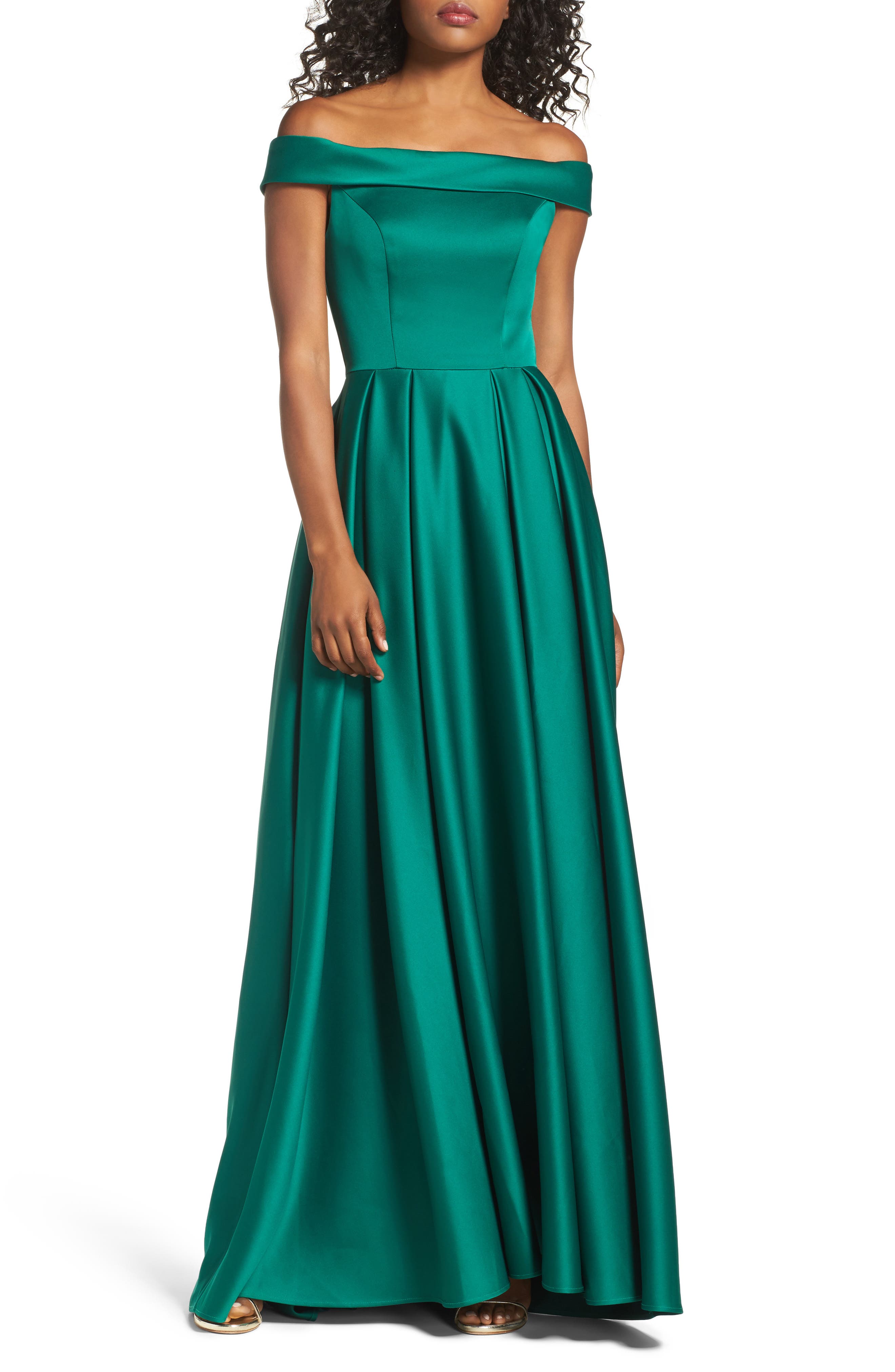 Ieena For MAC Duggal Mikado Off The Shoulder Gown, Green