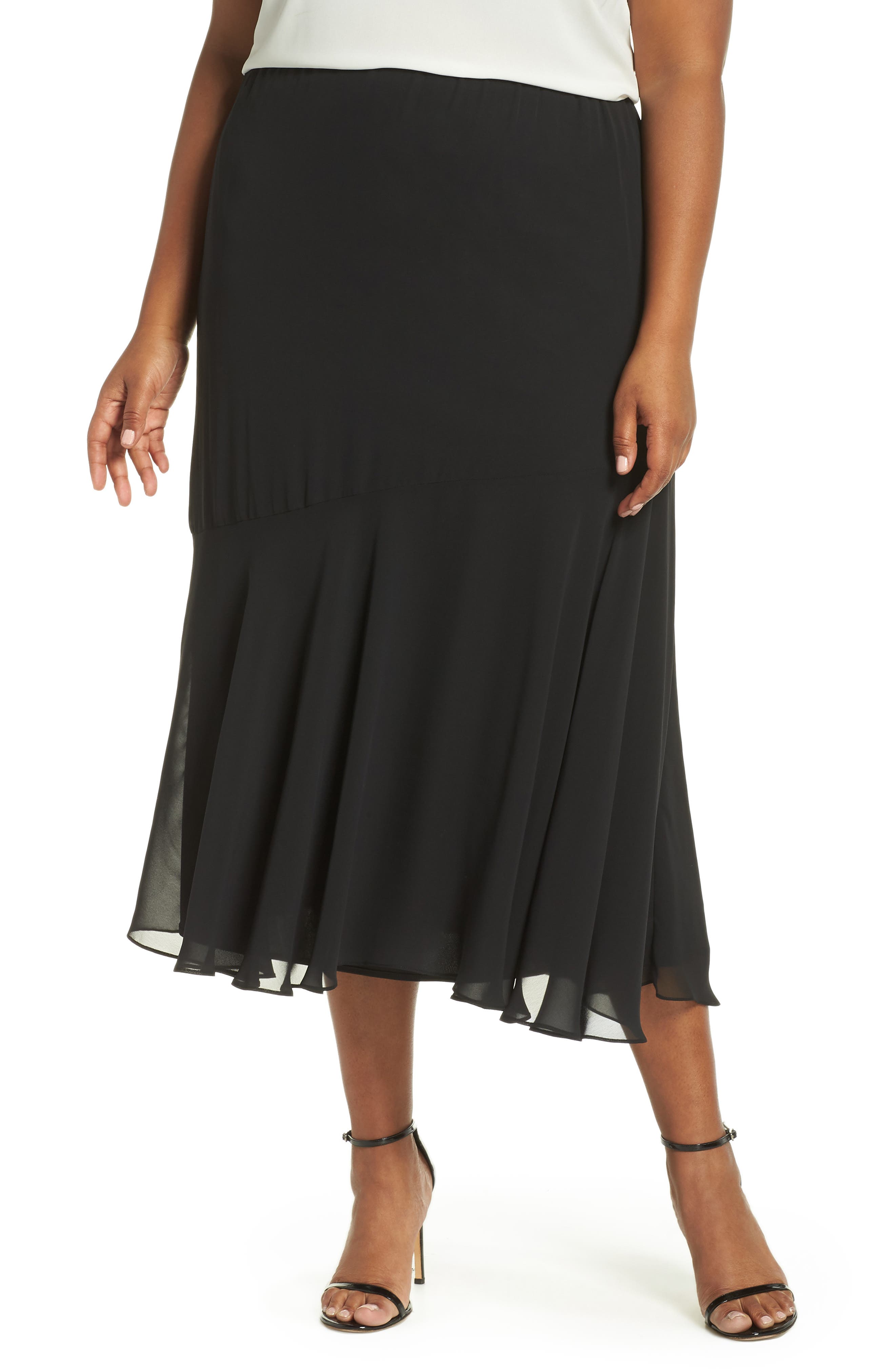 Plus Size Alex Evenings Pleated Chiffon Midi Skirt, Black