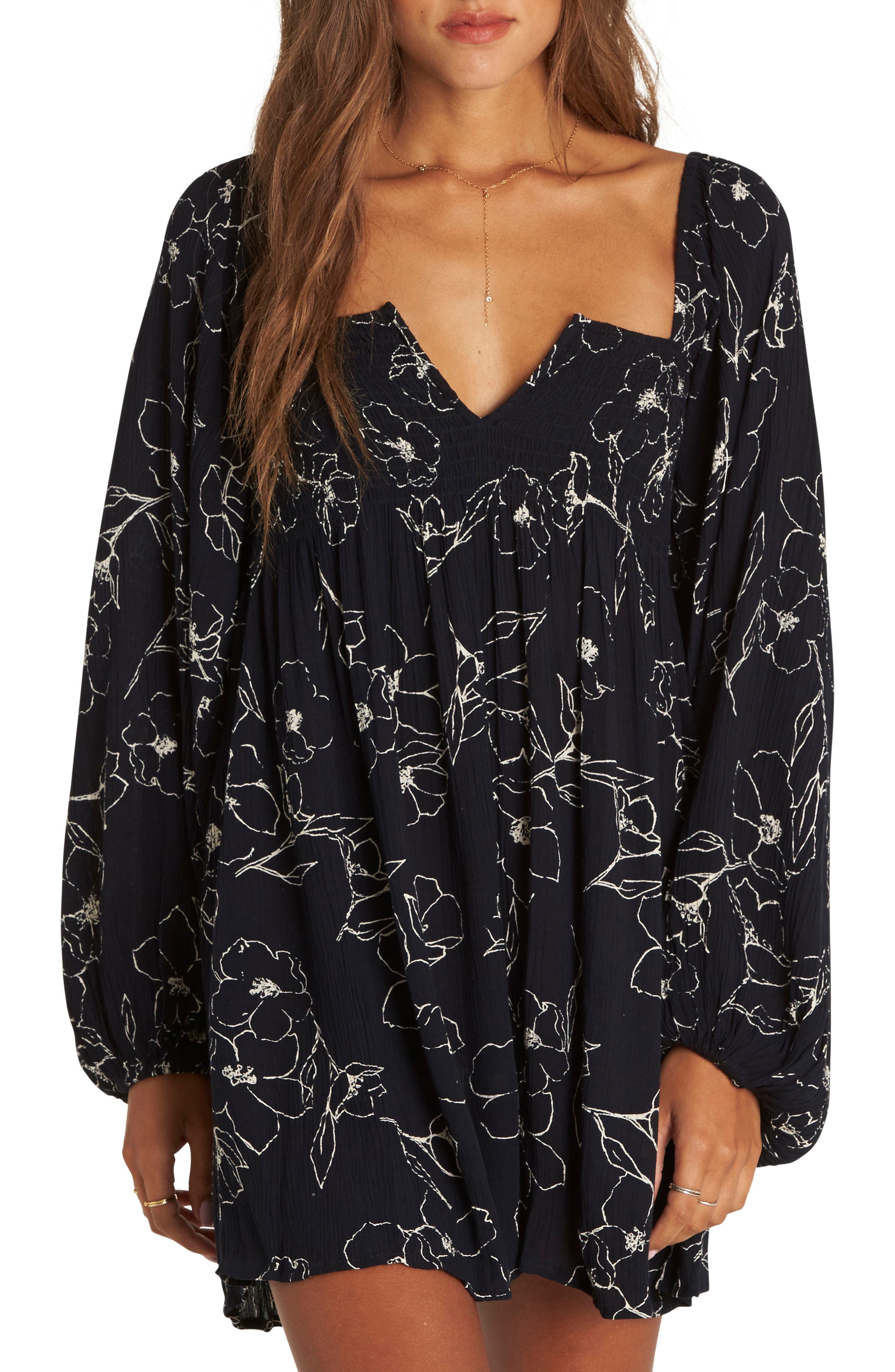 Billabong Flower Dance Smock Dress, Black