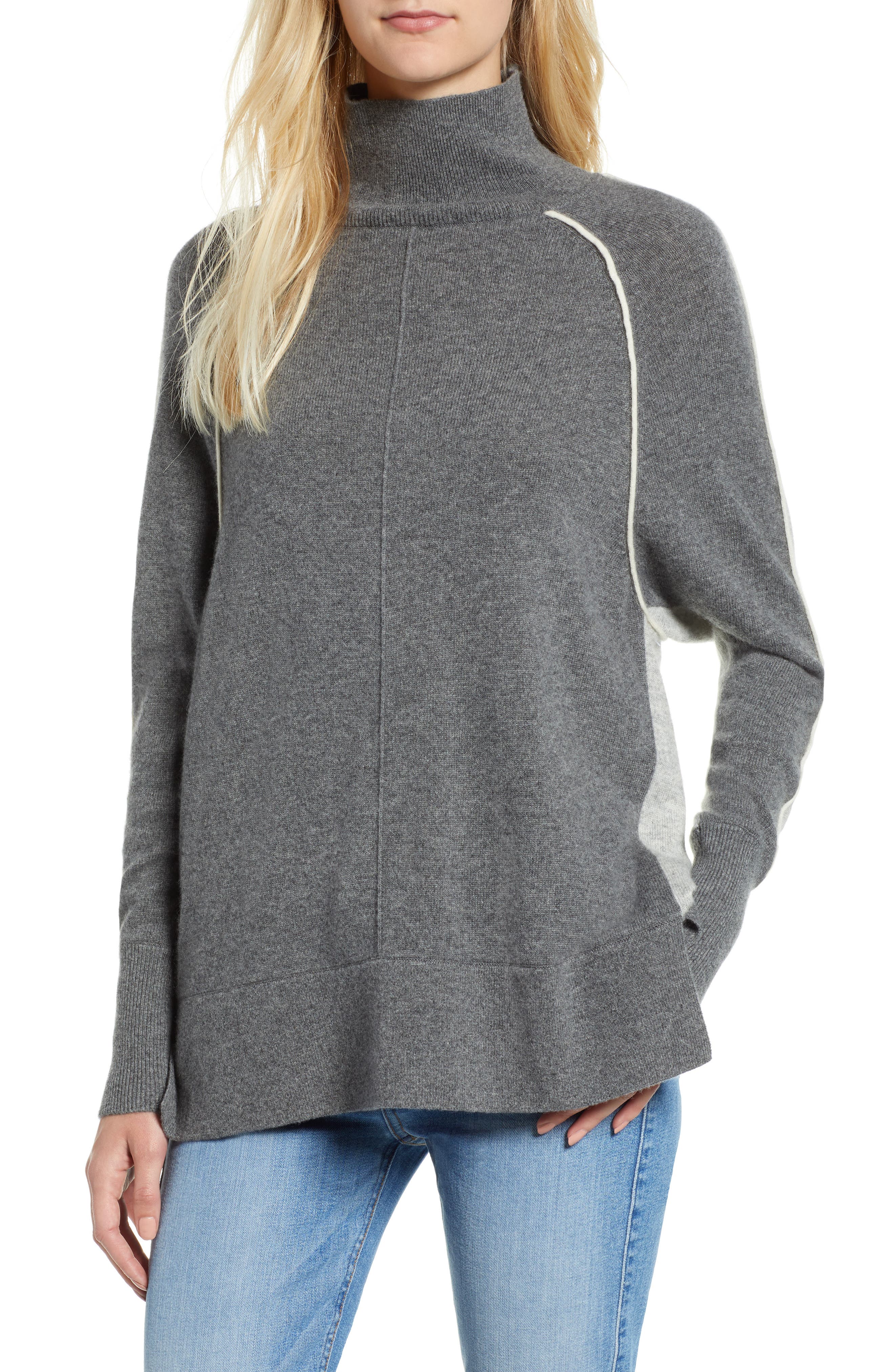 Vineyard Vines Raglan Sleeve Cashmere Turtleneck, Grey