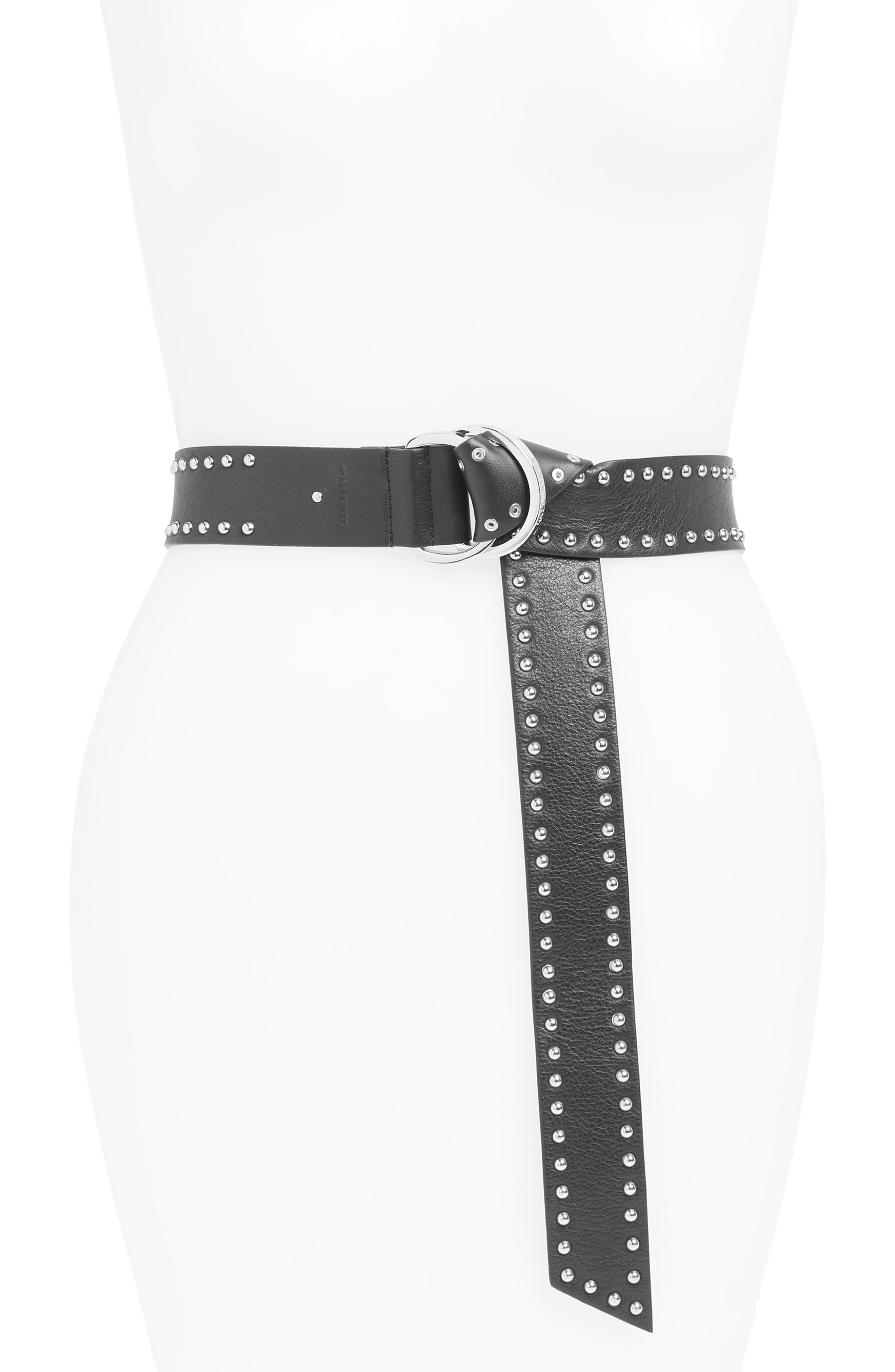 Allsaints Studded Leather Belt, Black/ Dull Nickel