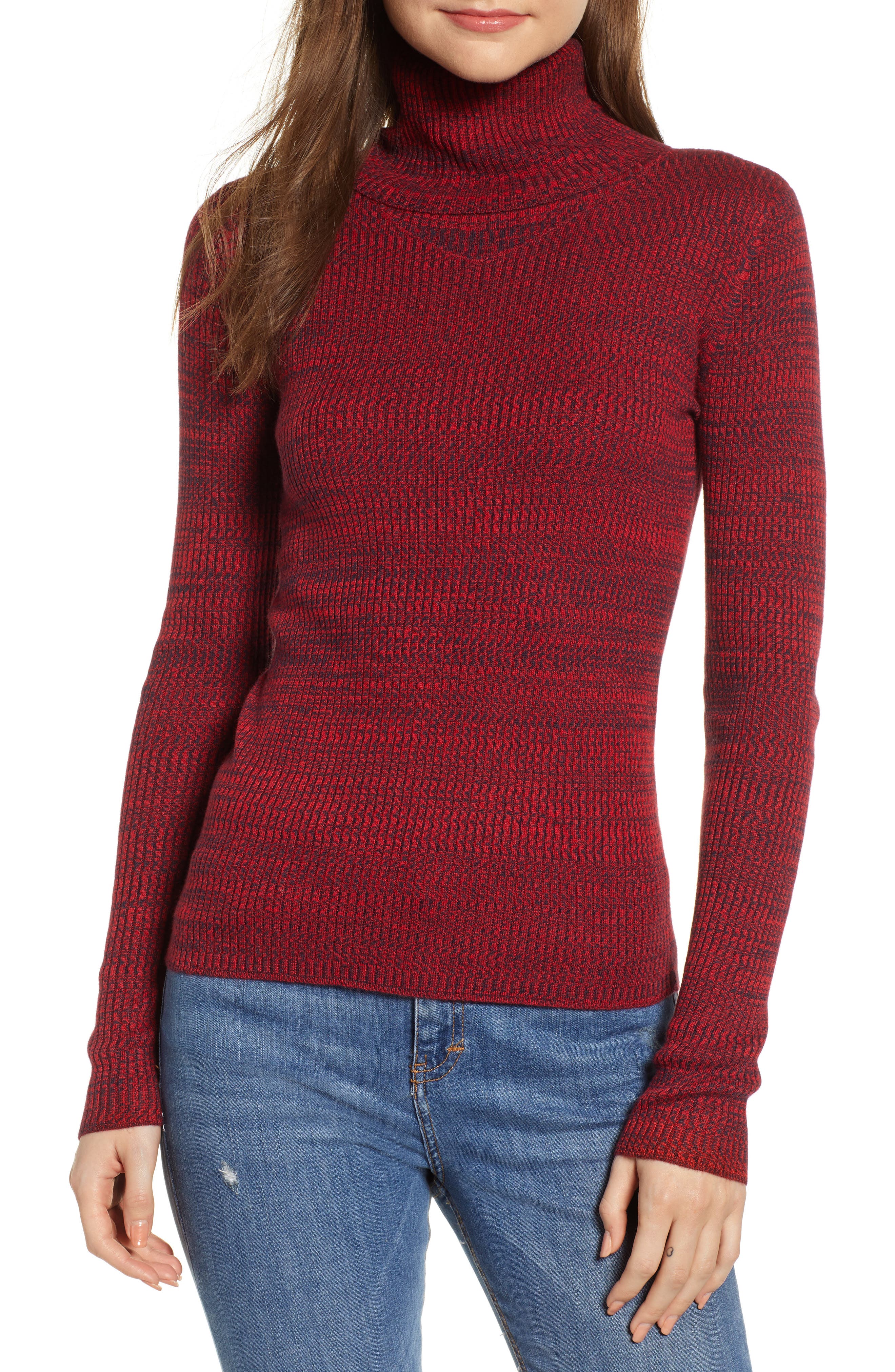 Treasure & Bond Space Dye Turtleneck Sweater, Red