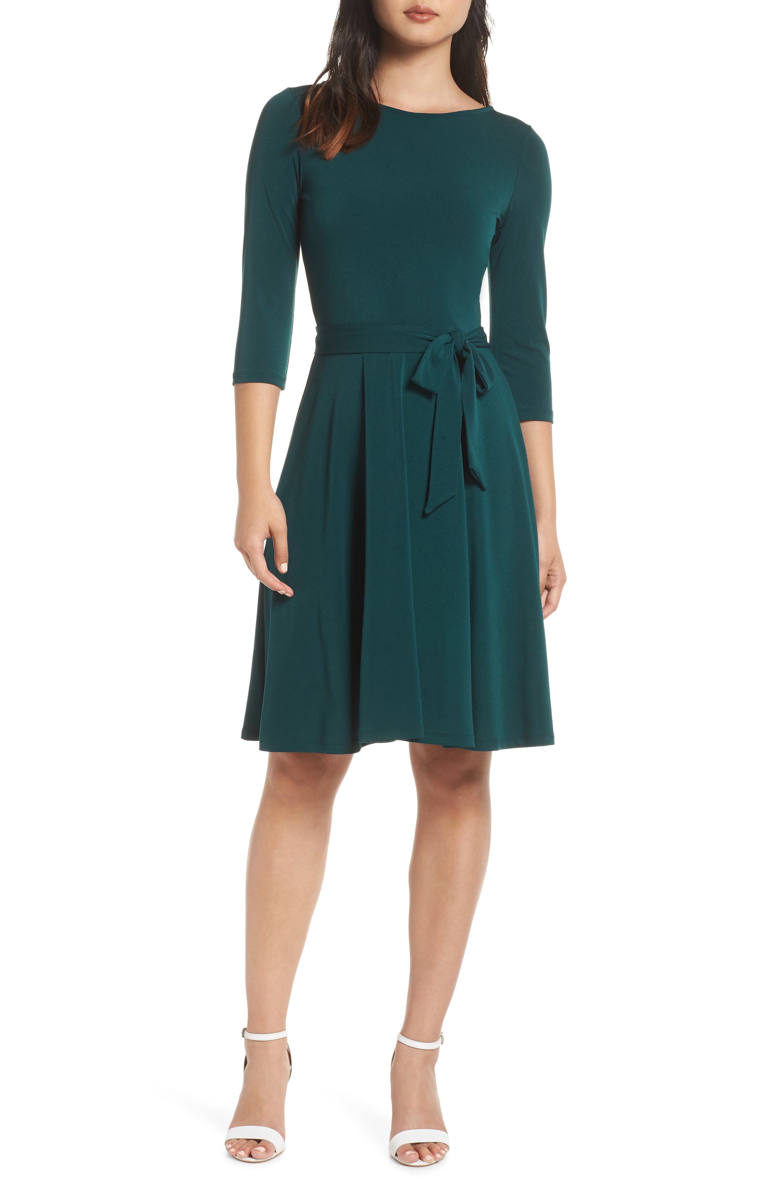 Leota Belted Print Jersey A-Line Dress, Green