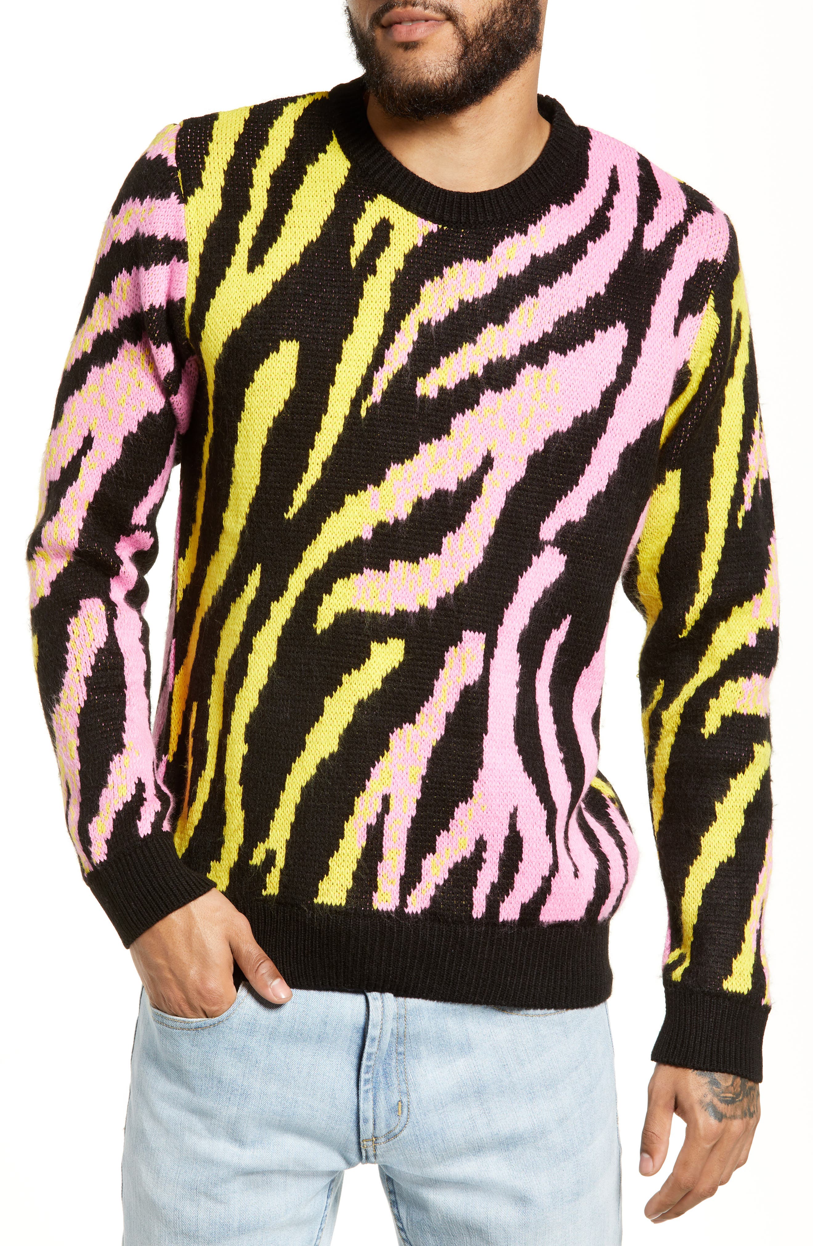 Topman Tiger Stripe Classic Fit Sweater, Black