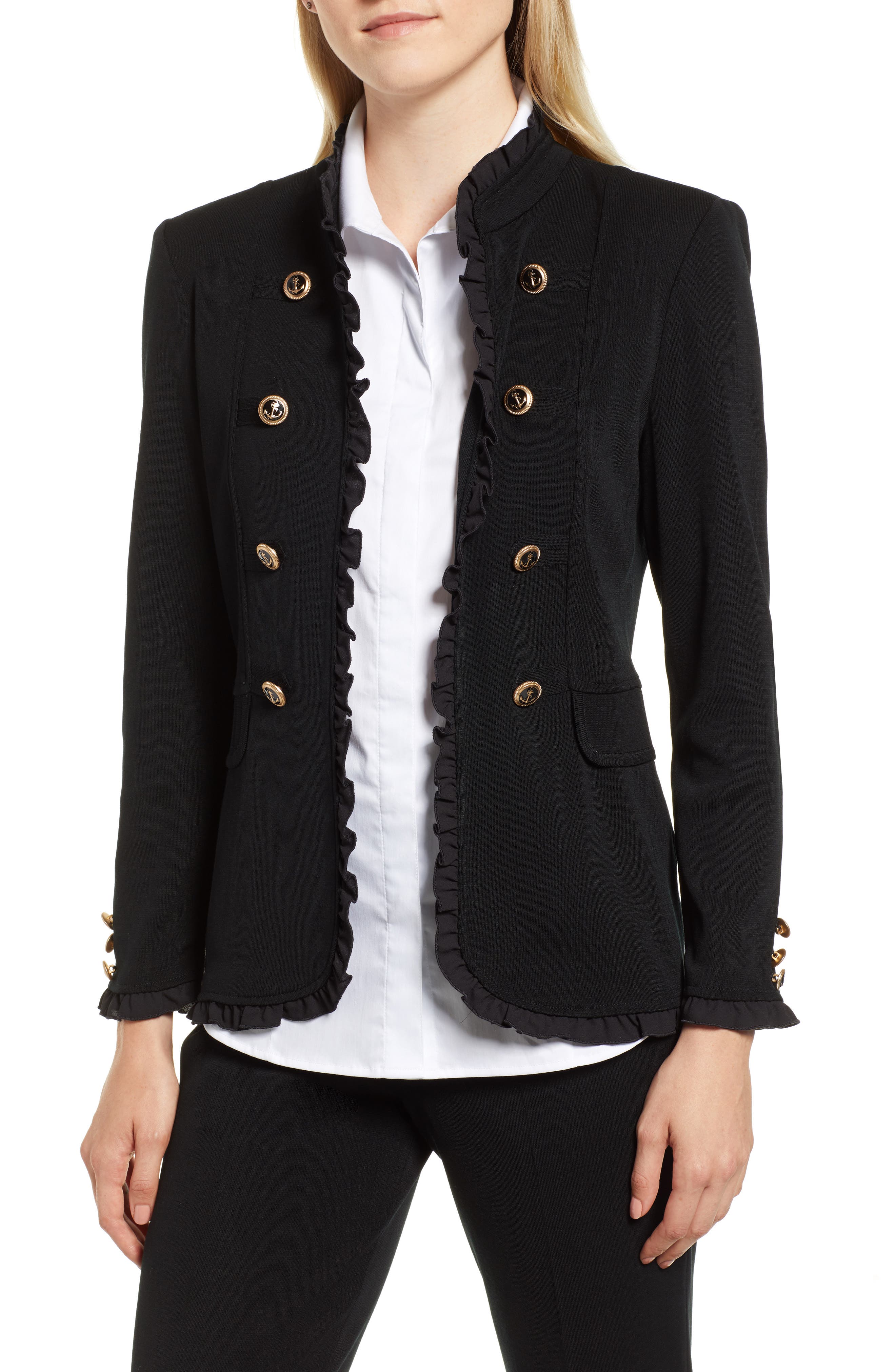 Ming Wang Frill Detail Jacket, Black