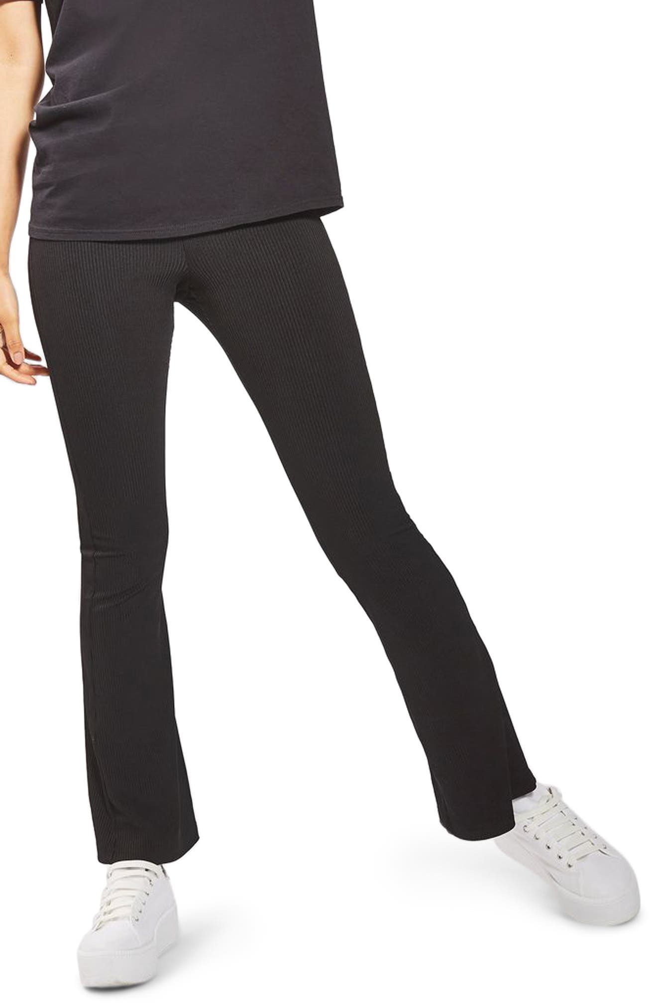Petite Topshop Ribbed Flare Pants, US (fits like 00P) - Black