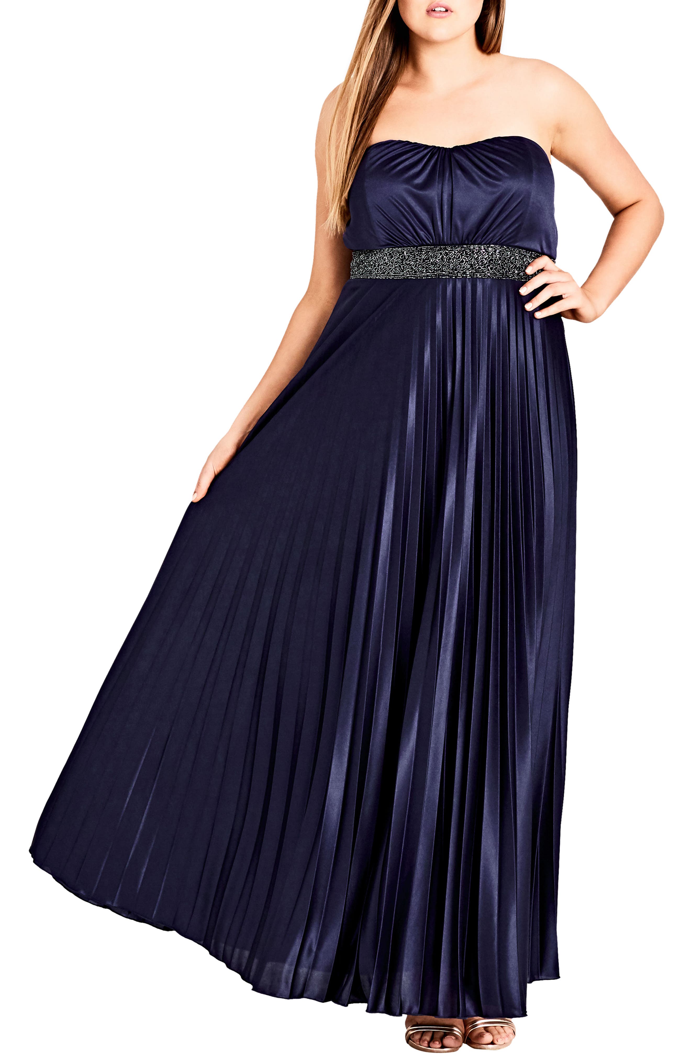Plus Size City Chic Helena Embellished Strapless Maxi Dress, Blue